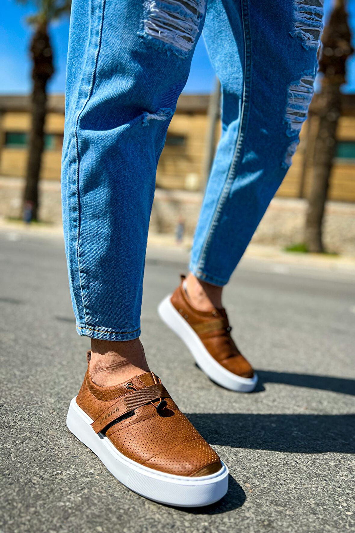 J147 Dobeny Ortopedik Taban Günlük Cilt Erkek Sneaker Spor Ayakkabı CBT Taba