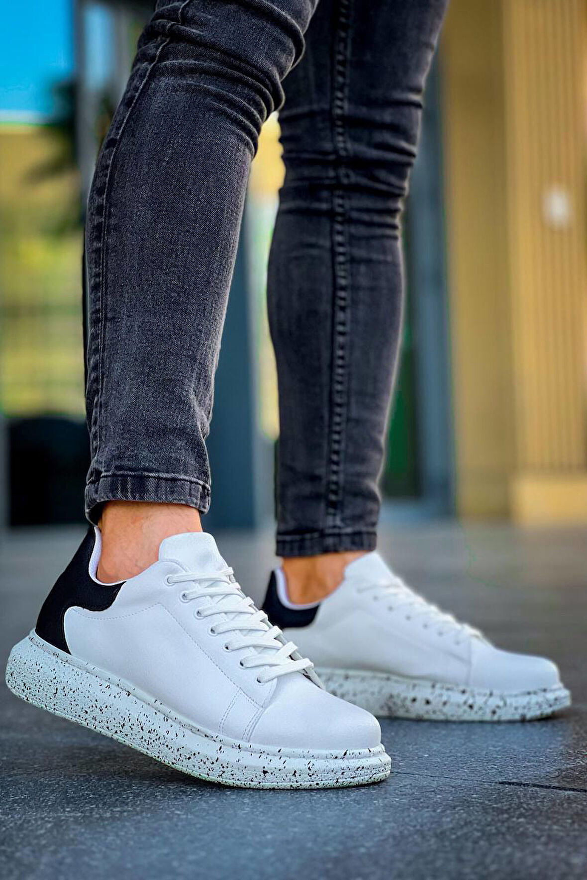 J-X500 Bağcıklı Special Ortopedik Taban Günlük Erkek Spor Sneaker Ayakkabı BT Beyaz/Siyah