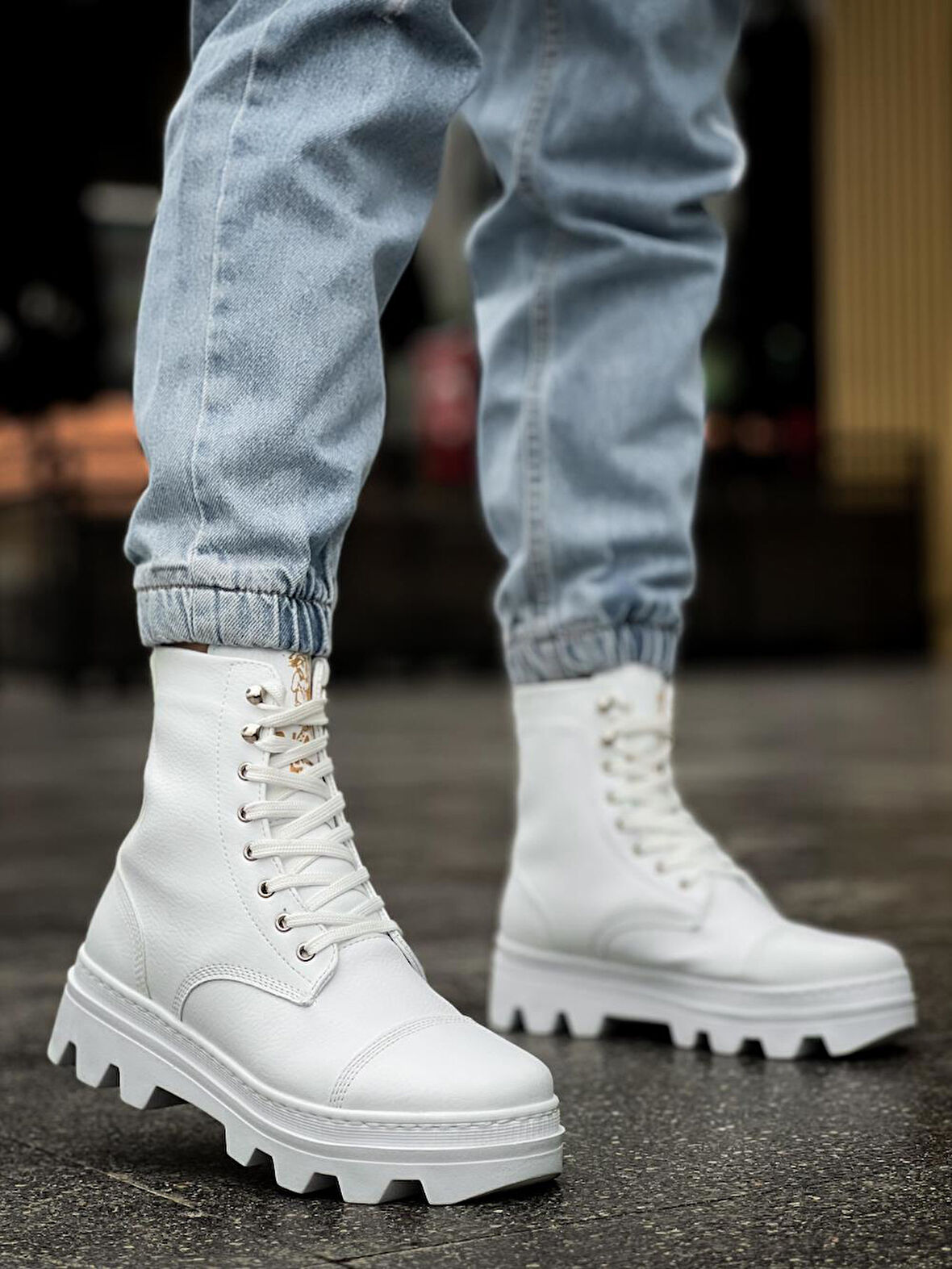 J-B023 Bağcıklı Ortopedik Taban Suya ve Soğuğa Dayanıklı Günlük Kışlık Erkek Spor Bot BT Beyaz