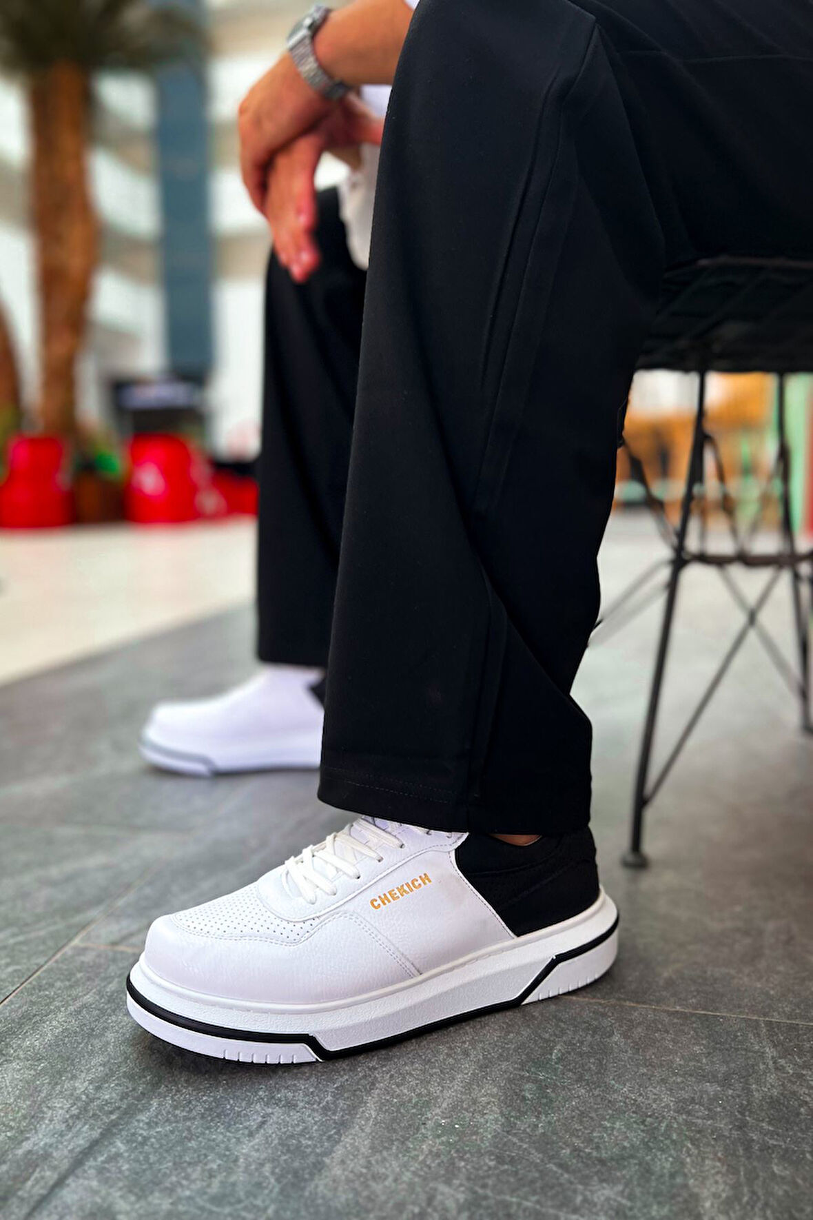 J075 Signature Ortopedik Taban Günlük Cilt Erkek Sneaker Spor Ayakkabı CBT Beyaz/Siyah