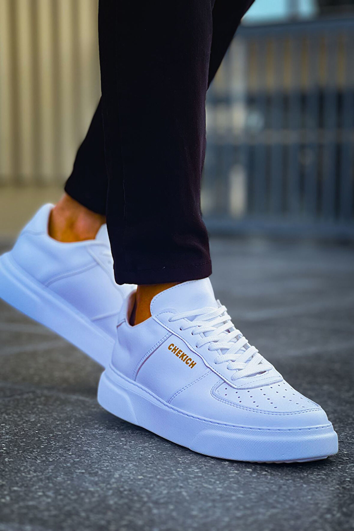 J087 Kenton Ortopedik Taban Günlük Cilt Erkek Sneaker Spor Ayakkabı CBT Beyaz