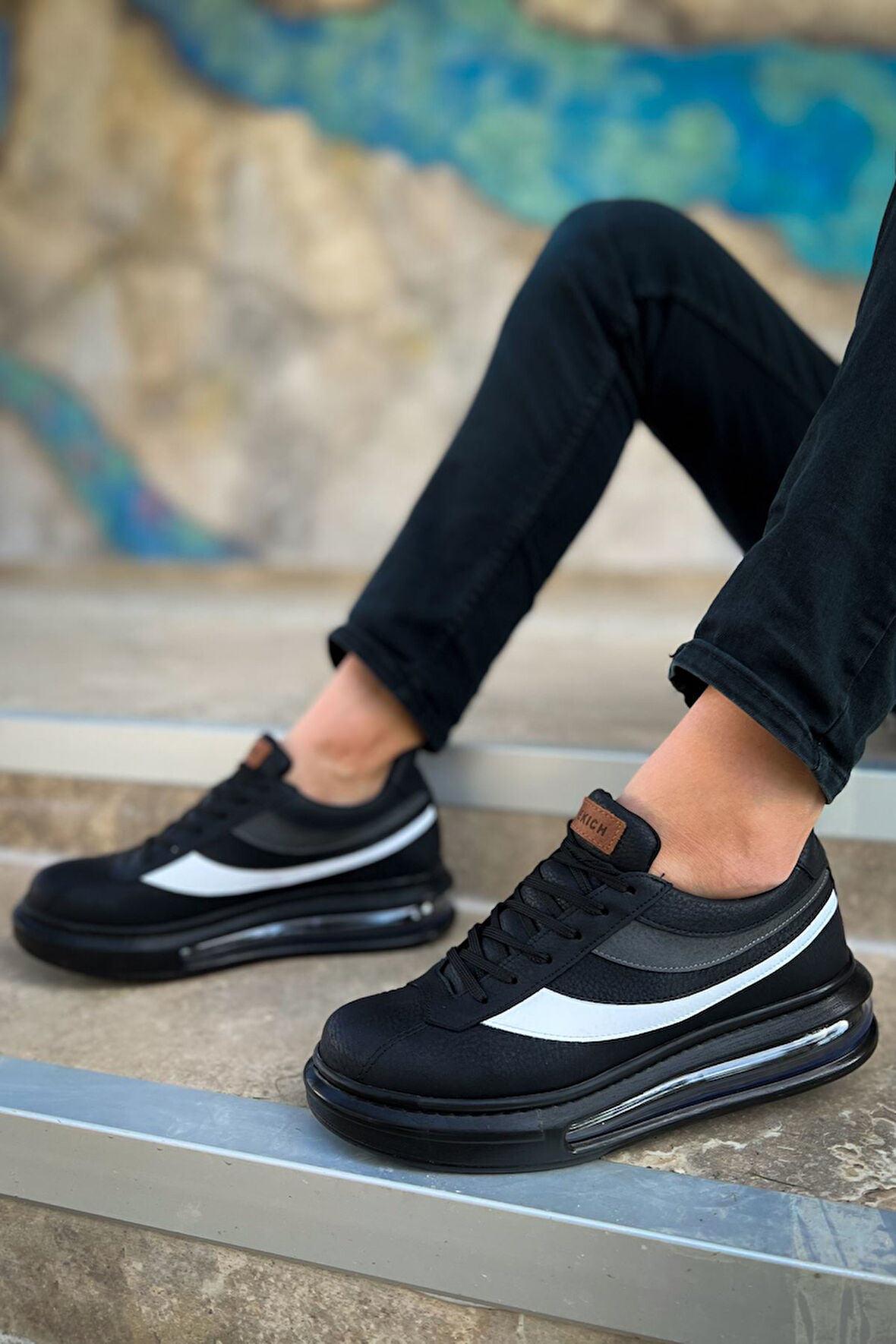 J172 Ariaso Ortopedik Taban Günlük Cilt Erkek Sneaker Spor Ayakkabı CST Siyah
