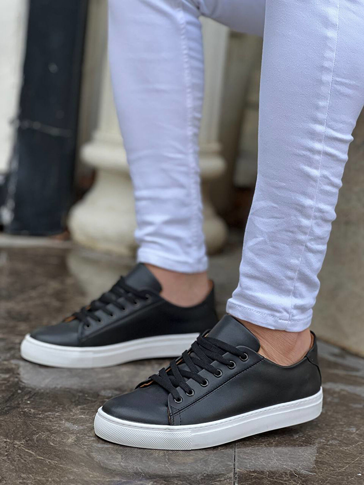 J122 Bağcıklı Ortopedik Taban Günlük Erkek Spor Sneaker Ayakkabı BT Siyah