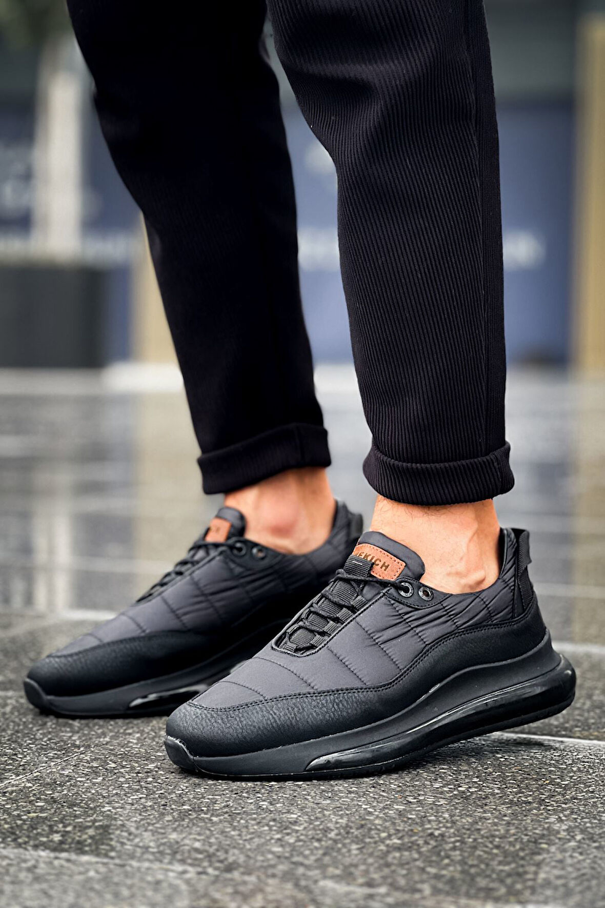 J179 Sporty Runner Ortopedik Taban Günlük Cilt Erkek Sneaker Spor Ayakkabı CST Siyah