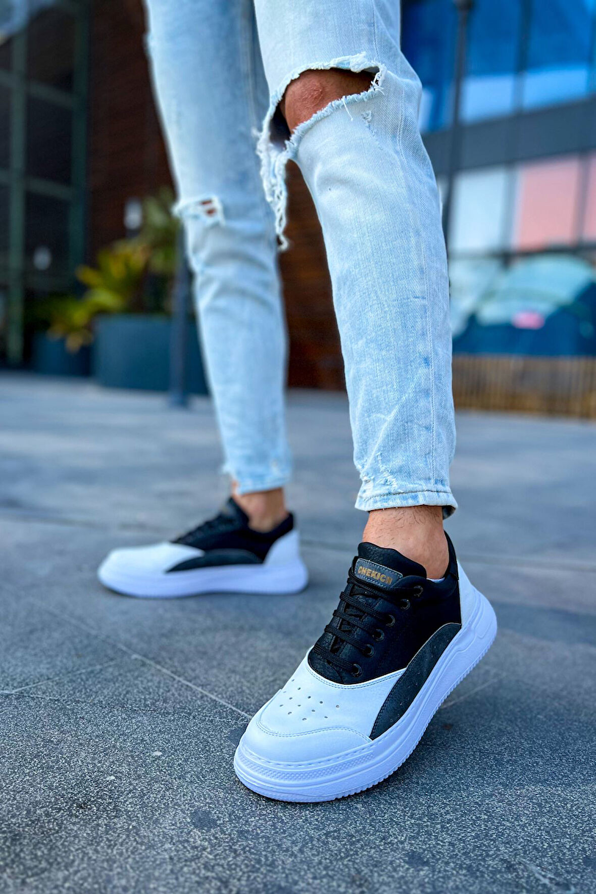 J115 Literide Ortopedik Taban Günlük Cilt Erkek Sneaker Spor Ayakkabı CBT Beyaz/Antrasit/Siyah