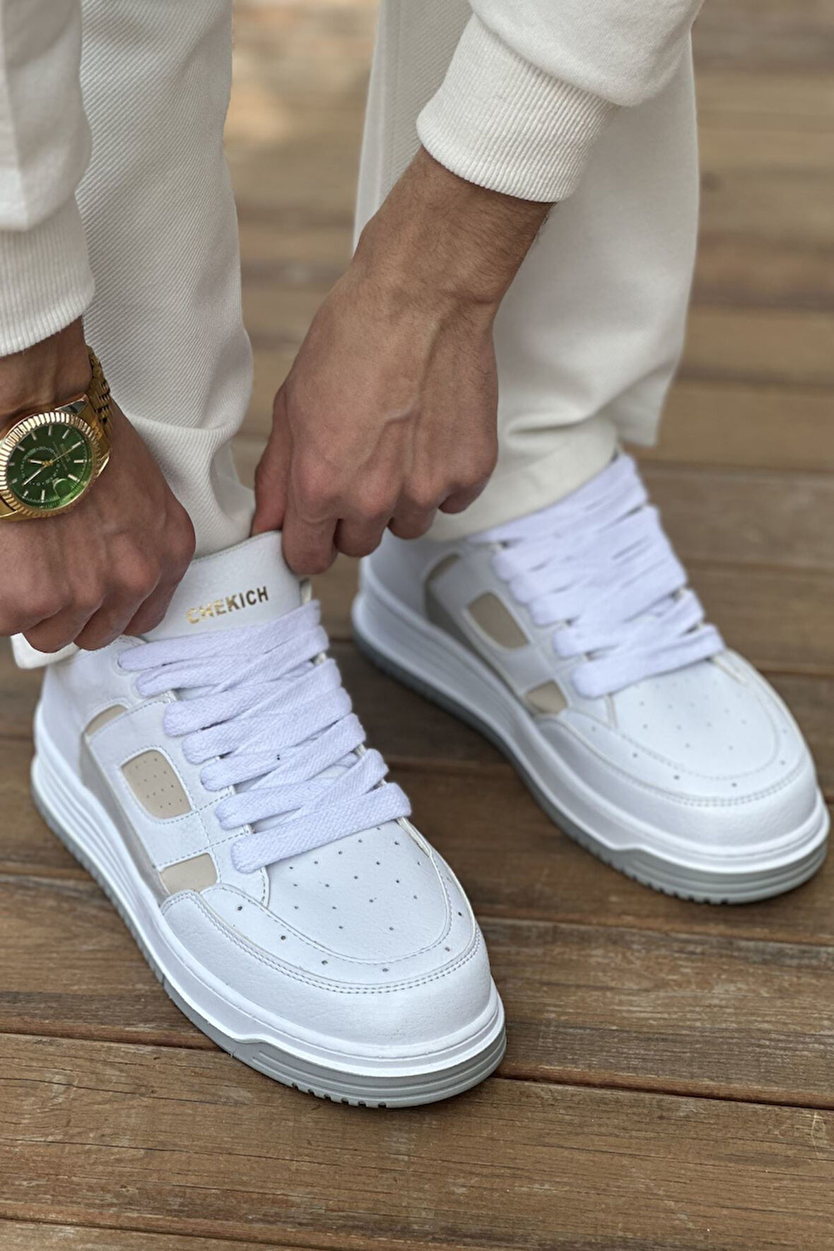 J2410 Avax Ortopedik Taban Günlük Cilt Erkek Sneaker Spor Ayakkabı CBT Beyaz/Krem