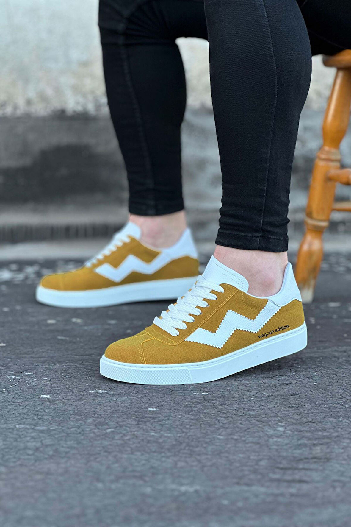 J160 Bağcıklı Ortopedik Taban Süet Erkek Sneaker Günlük Ayakkabı BT Sarı/Beyaz