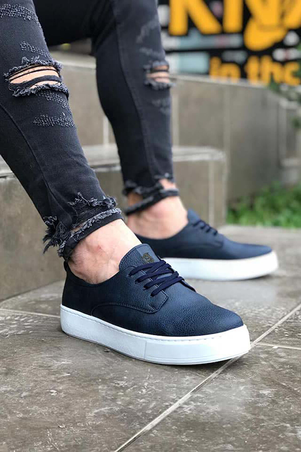 J077 Bağcıklı Ortopedik Taban Erkek Günlük Sneaker Spor Ayakkabı BT Lacivert