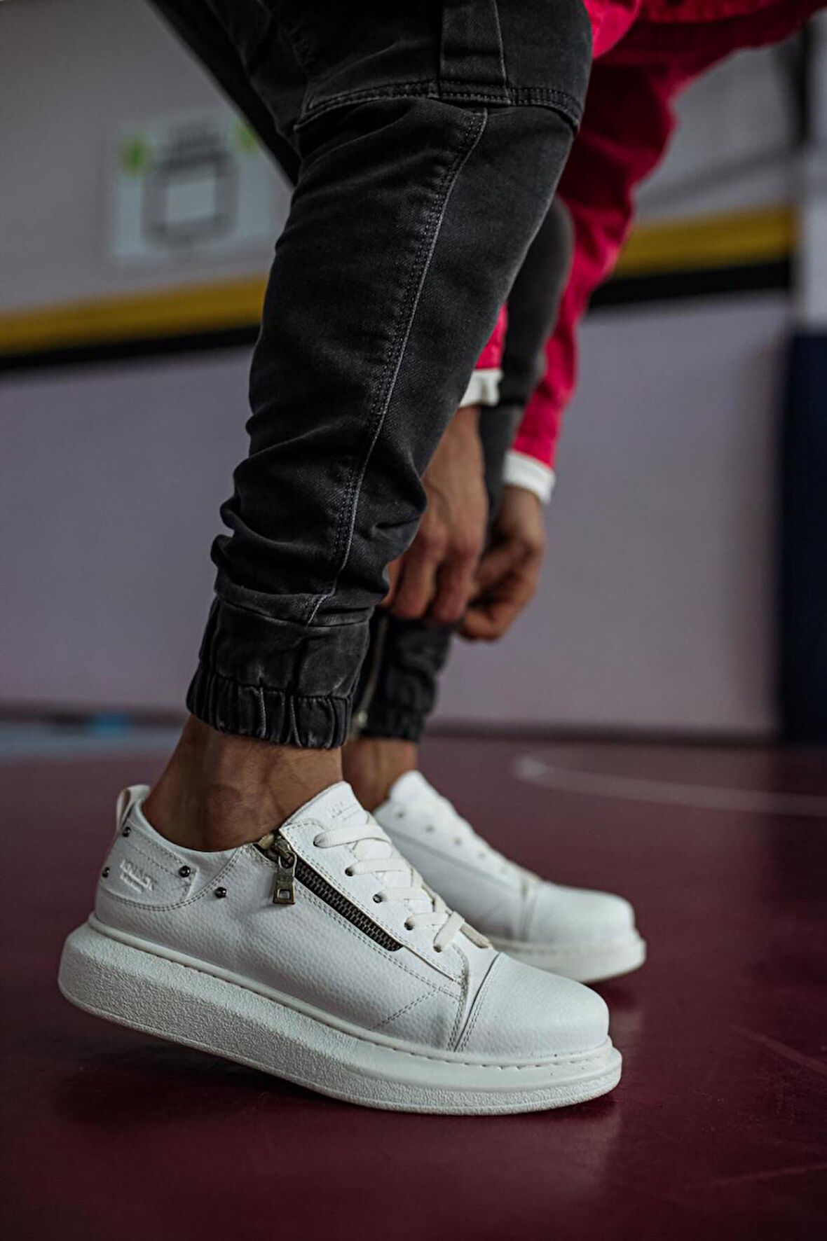J555 Bağcıklı Fermuarlı Ortopedik Taban Erkek Günlük Sneaker Spor Ayakkabı BT Beyaz