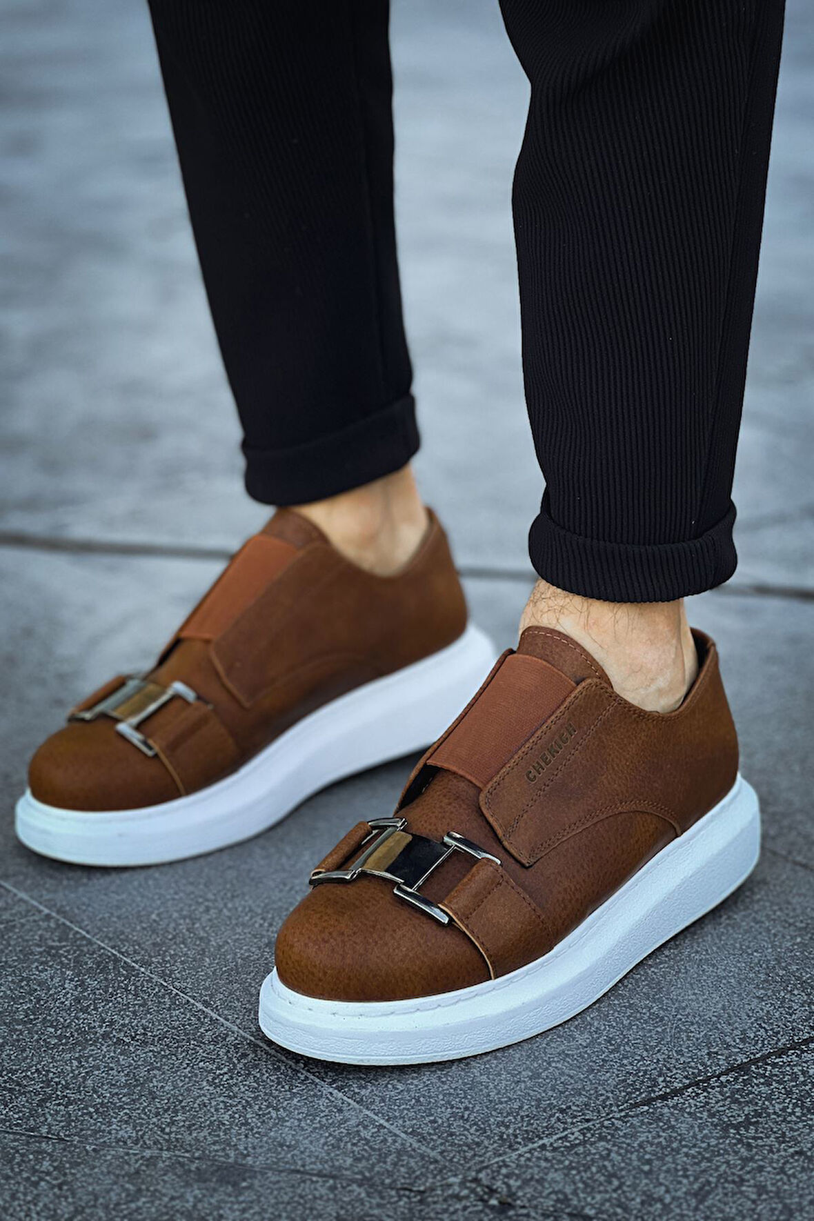 J297 Ortopedik Taban Günlük Cilt Erkek Sneaker Spor Ayakkabı CBT Taba