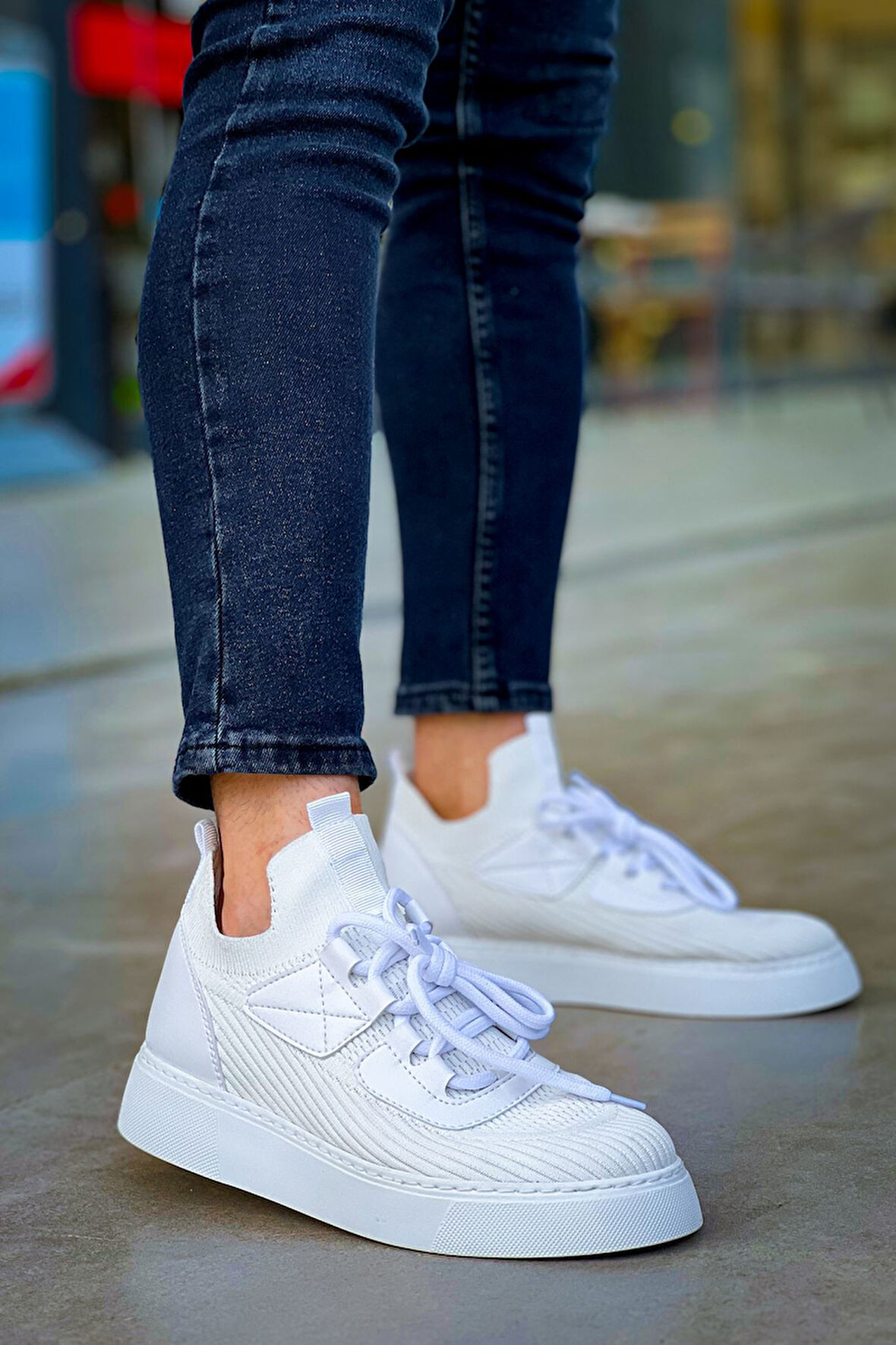 J2425 Ortopedik Taban Günlük Triko Erkek Sneaker Spor Ayakkabı TBT Beyaz