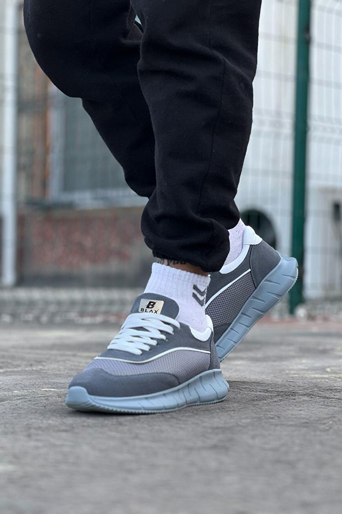 J062 Bağcıklı Ortopedik Taban Triko Erkek Sneaker Günlük Spor Ayakkabı GT Gri