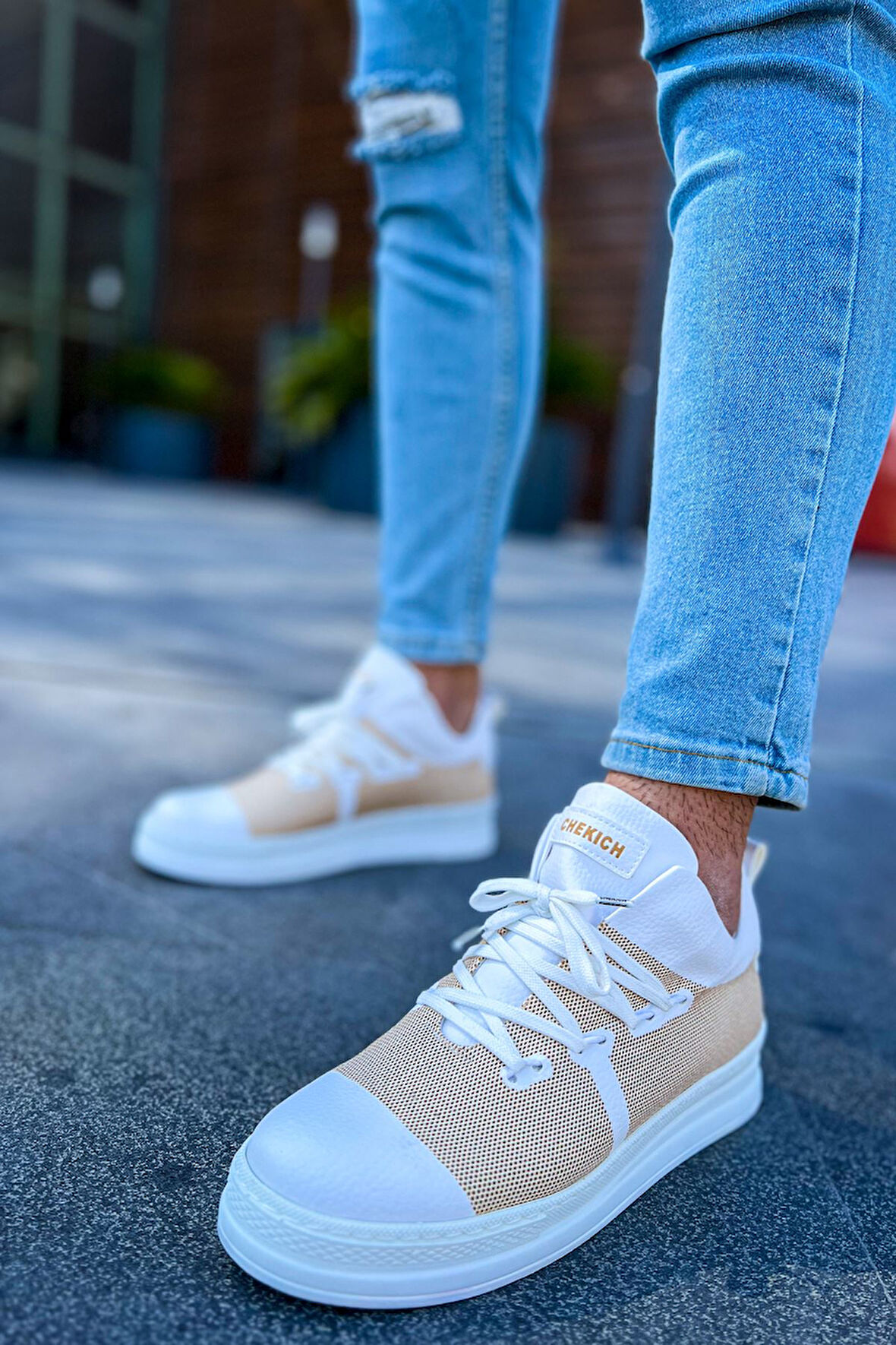 J219 Laser Ortopedik Taban Günlük Cilt Erkek Sneaker Spor Ayakkabı CBT Beyaz