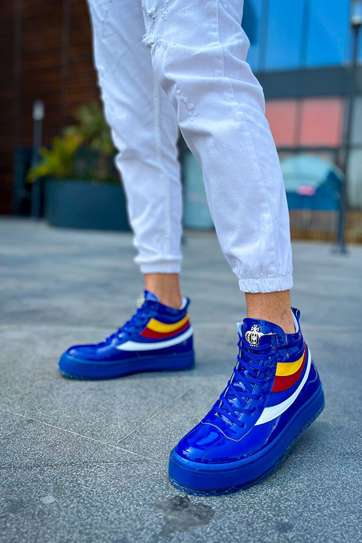 J973 Majesty Bağcıklı Ortopedik Taban Günlük Rugan Erkek Spor Bot RMT Mavi