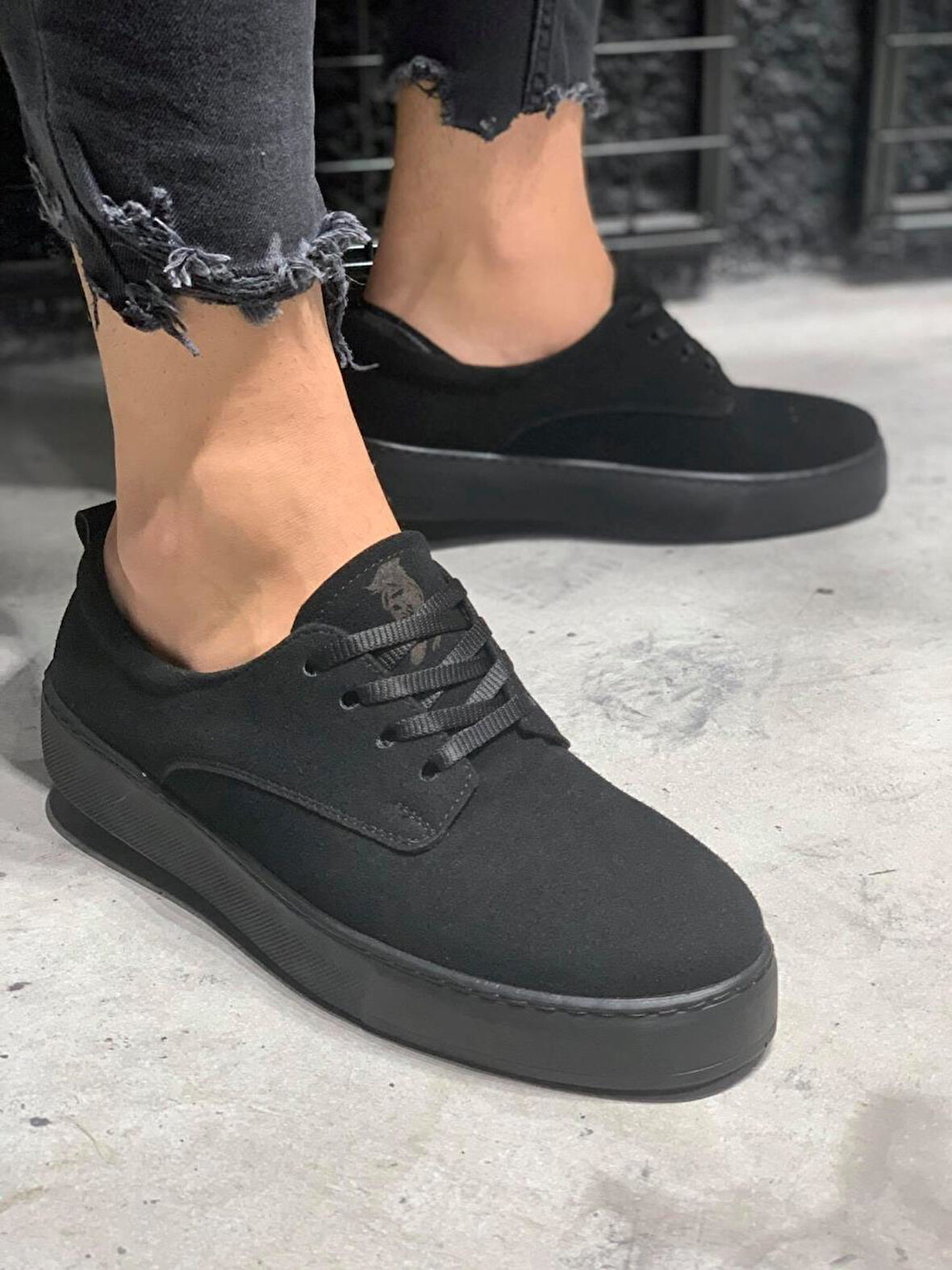 J077 Bağcıklı Ortopedik Taban Erkek Günlük Süet Sneaker Spor Ayakkabı ST Siyah
