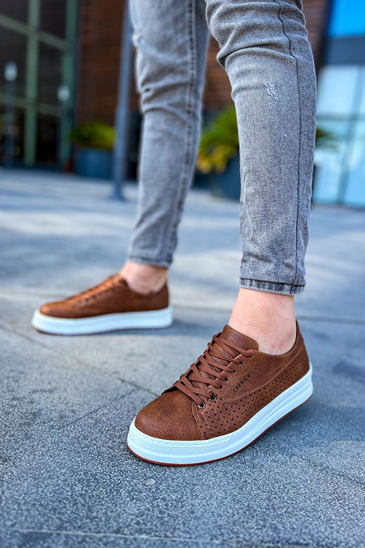 J043 Cowien Ortopedik Taban Günlük Cilt Erkek Sneaker Spor Ayakkabı CBT Taba
