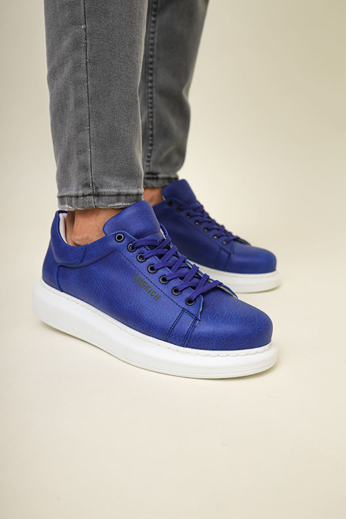 J257 Estrella Ortopedik Taban Günlük Cilt Erkek Sneaker Spor Ayakkabı CBT Mavi