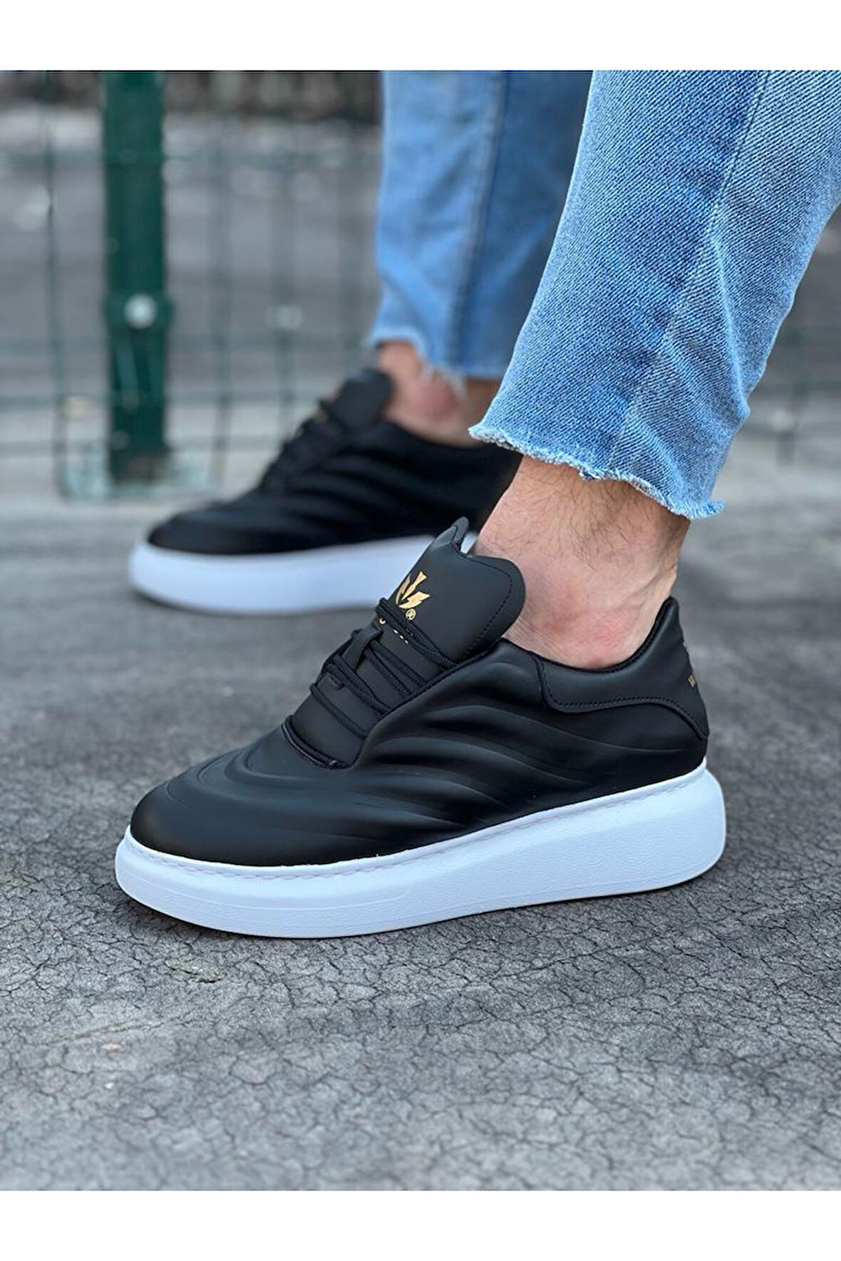 J094 Bağcıklı Ortopedik Taban Erkek Sneaker Günlük Ayakkabı BT Siyah