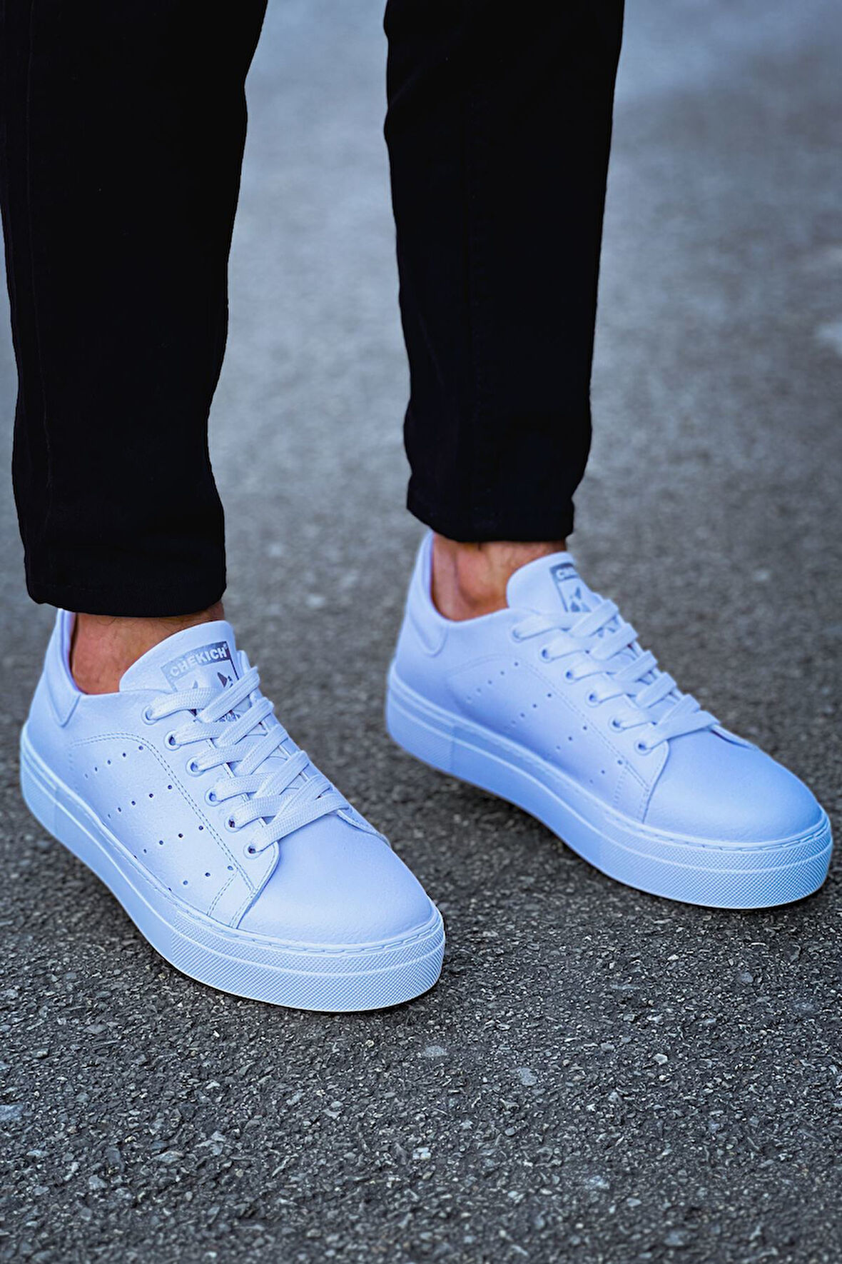 J983 Tennis Ortopedik Taban Günlük Cilt Erkek Sneaker Spor Ayakkabı CBT Beyaz