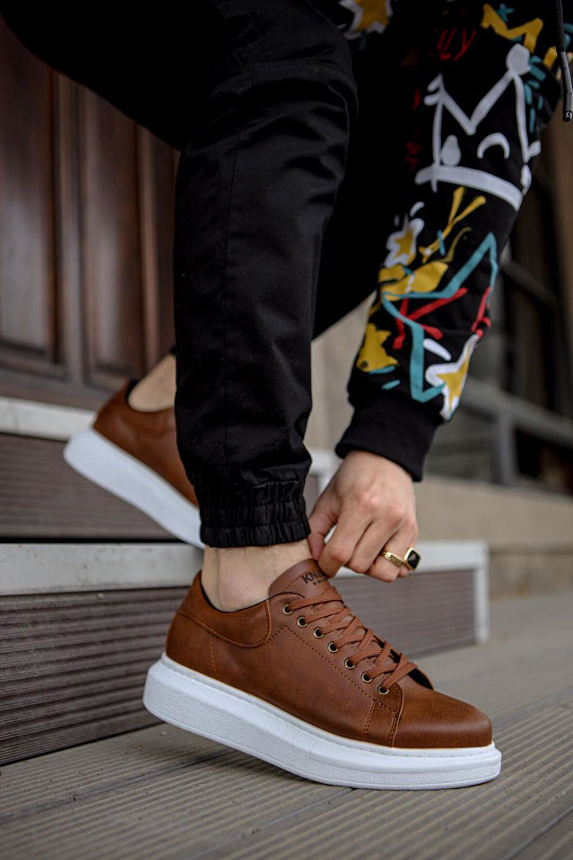 J044 Bağcıklı Ortopedik Taban Erkek Günlük Sneaker Spor Ayakkabı BT Taba