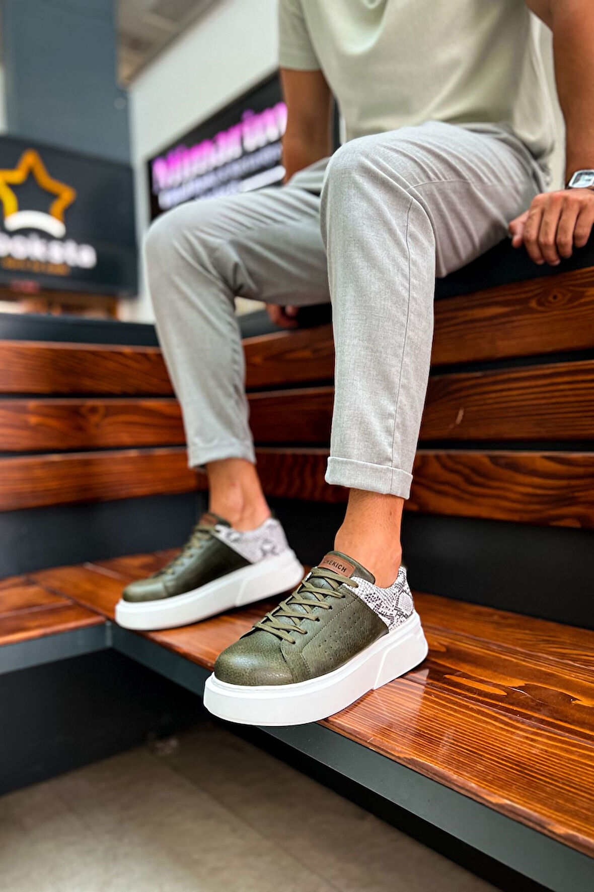 J145 Sauerbergg Ortopedik Taban Günlük Cilt Erkek Sneaker Spor Ayakkabı CBT Haki