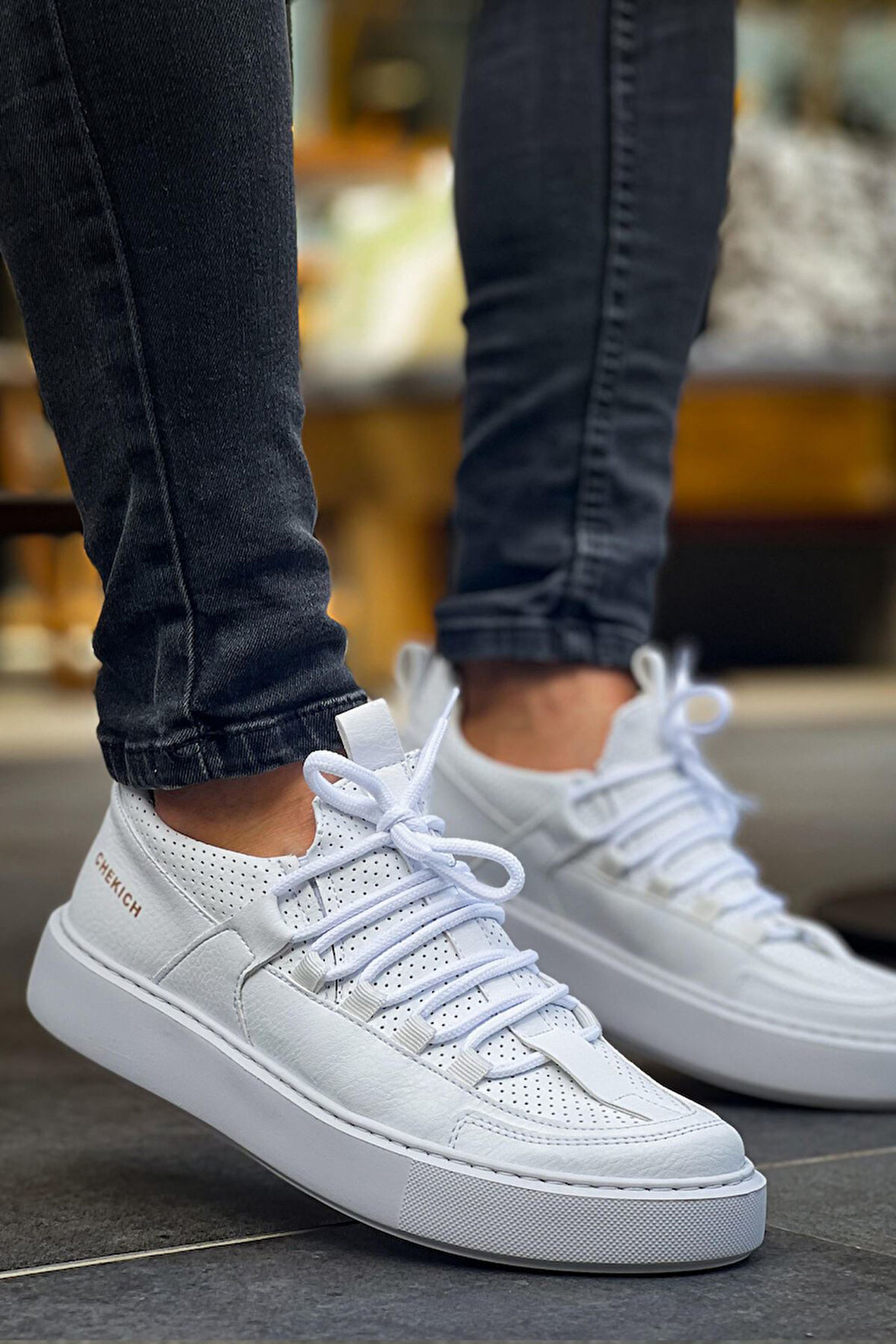 J159 Saturn Ortopedik Taban Günlük Cilt Erkek Sneaker Spor Ayakkabı CBT Beyaz