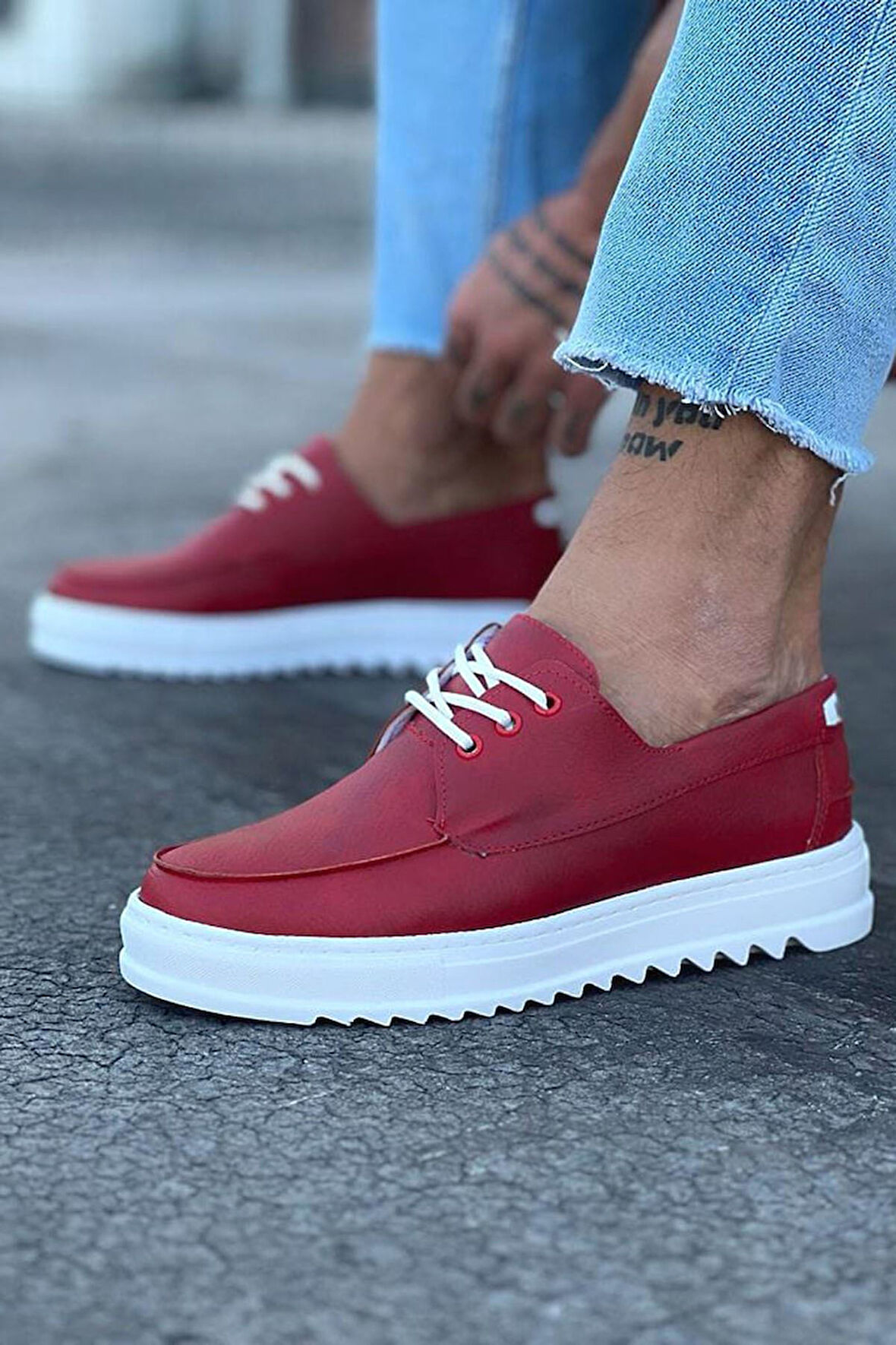 J506 Bağcıklı Ortopedik Taban Erkek Sneaker Günlük Ayakkabı BT Kırmızı