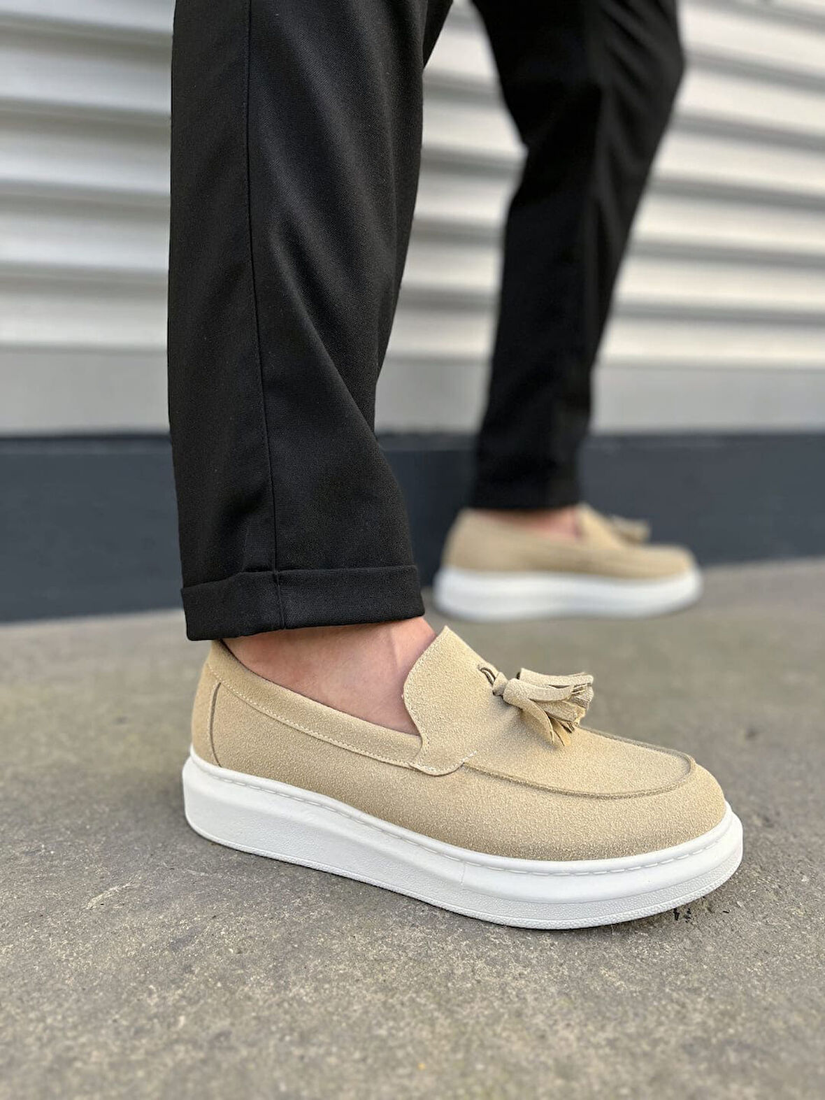 JY154 Blaze Bağcıksız Püsküllü Süet Erkek Günlük Spor Klasik Ayakkabı SBT - Krem