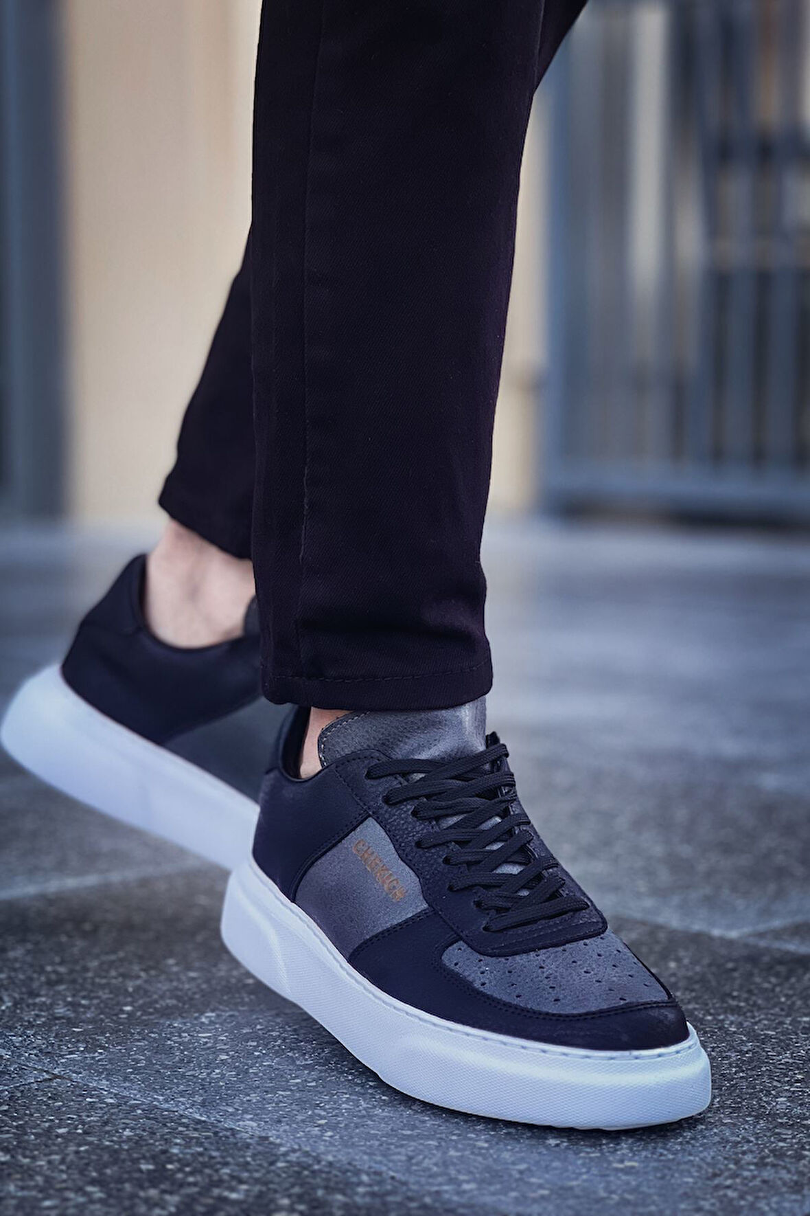 J087 Kenton Ortopedik Taban Günlük Cilt Erkek Sneaker Spor Ayakkabı CBT Siyah/Antrasit