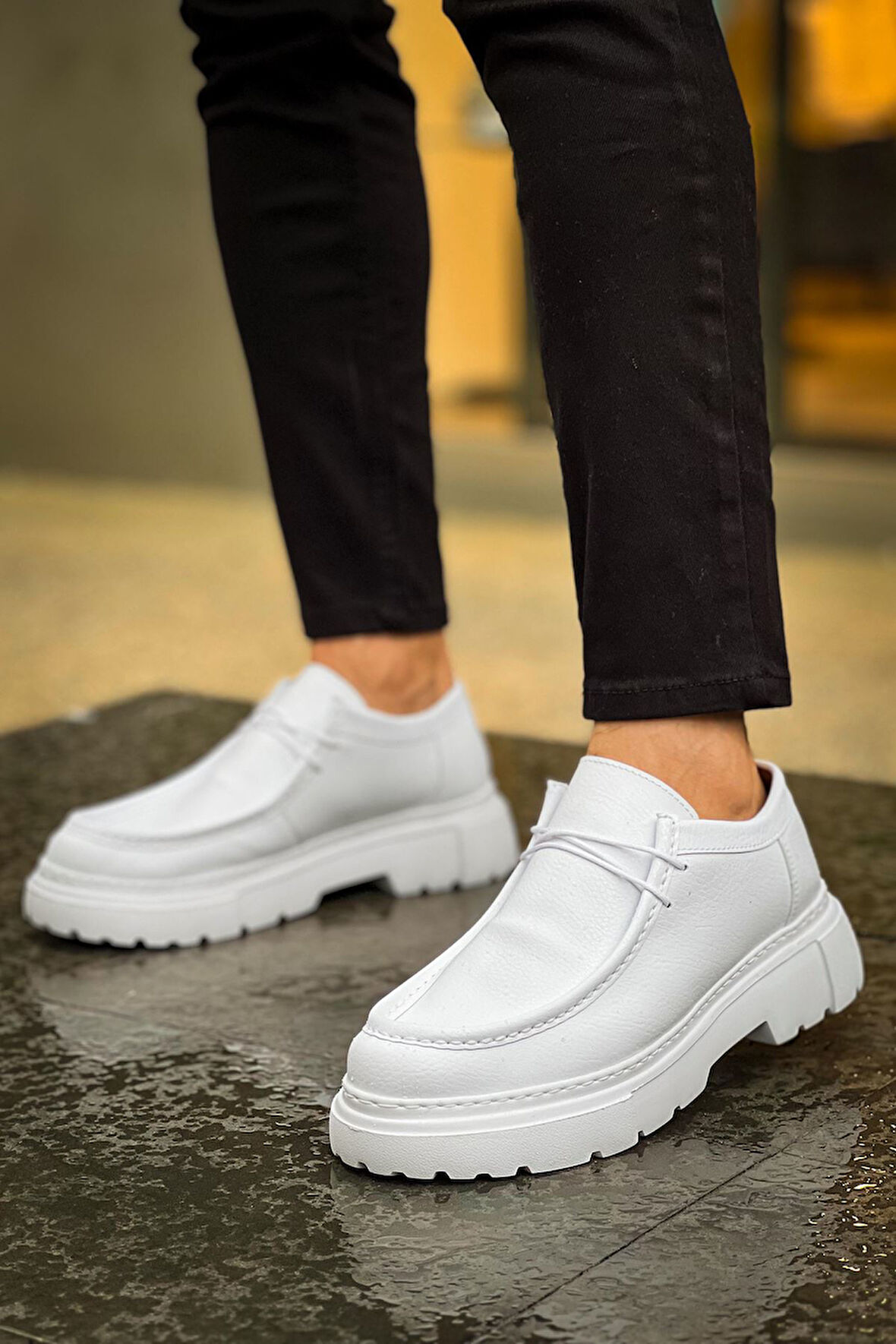 J2404 Castle Ortopedik Taban Günlük Cilt Erkek Klasik Ayakkabı CBT Beyaz