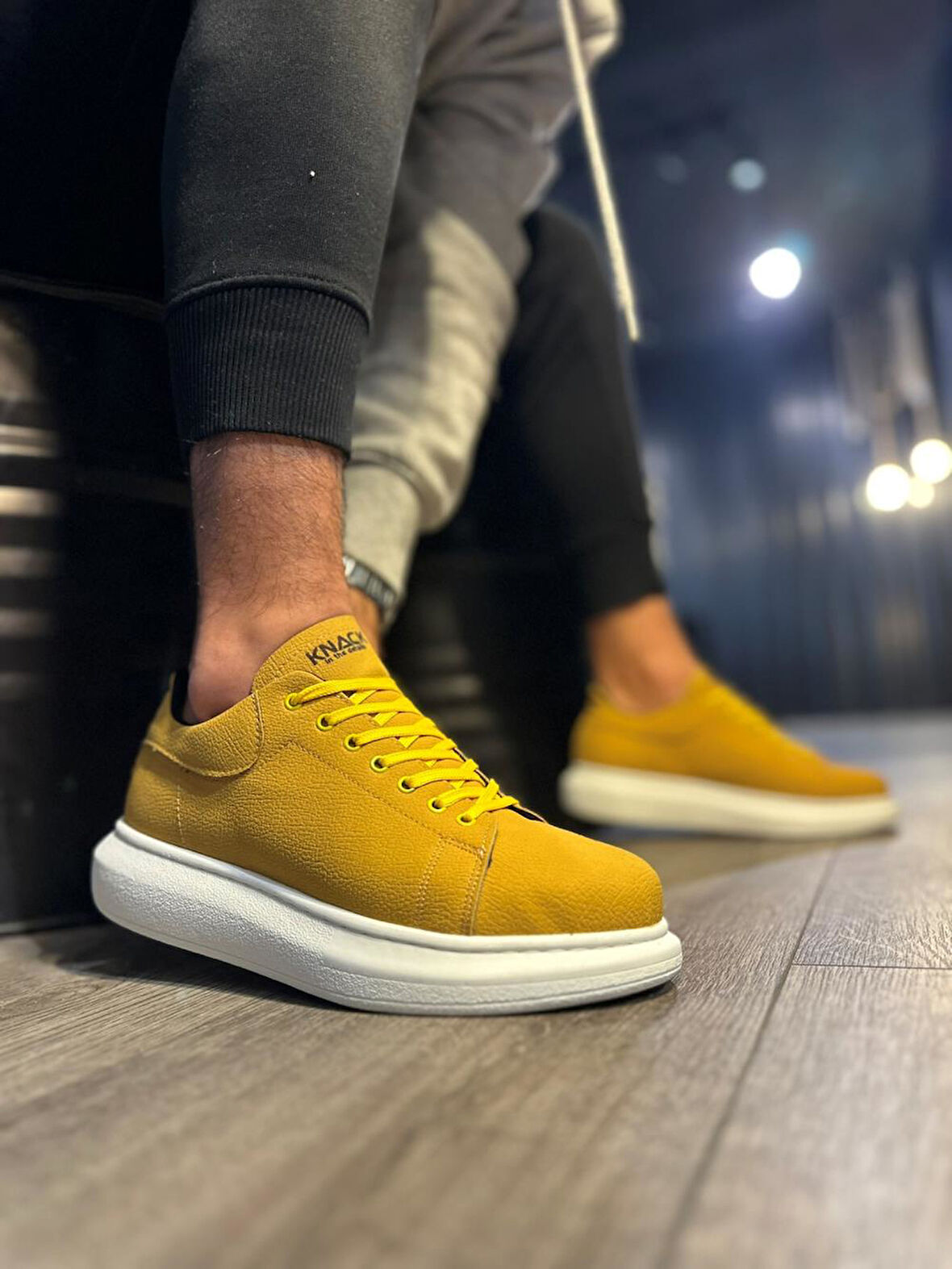 J045 Bağcıklı Ortopedik Taban Günlük Erkek Spor Sneaker Ayakkabı BT Sarı