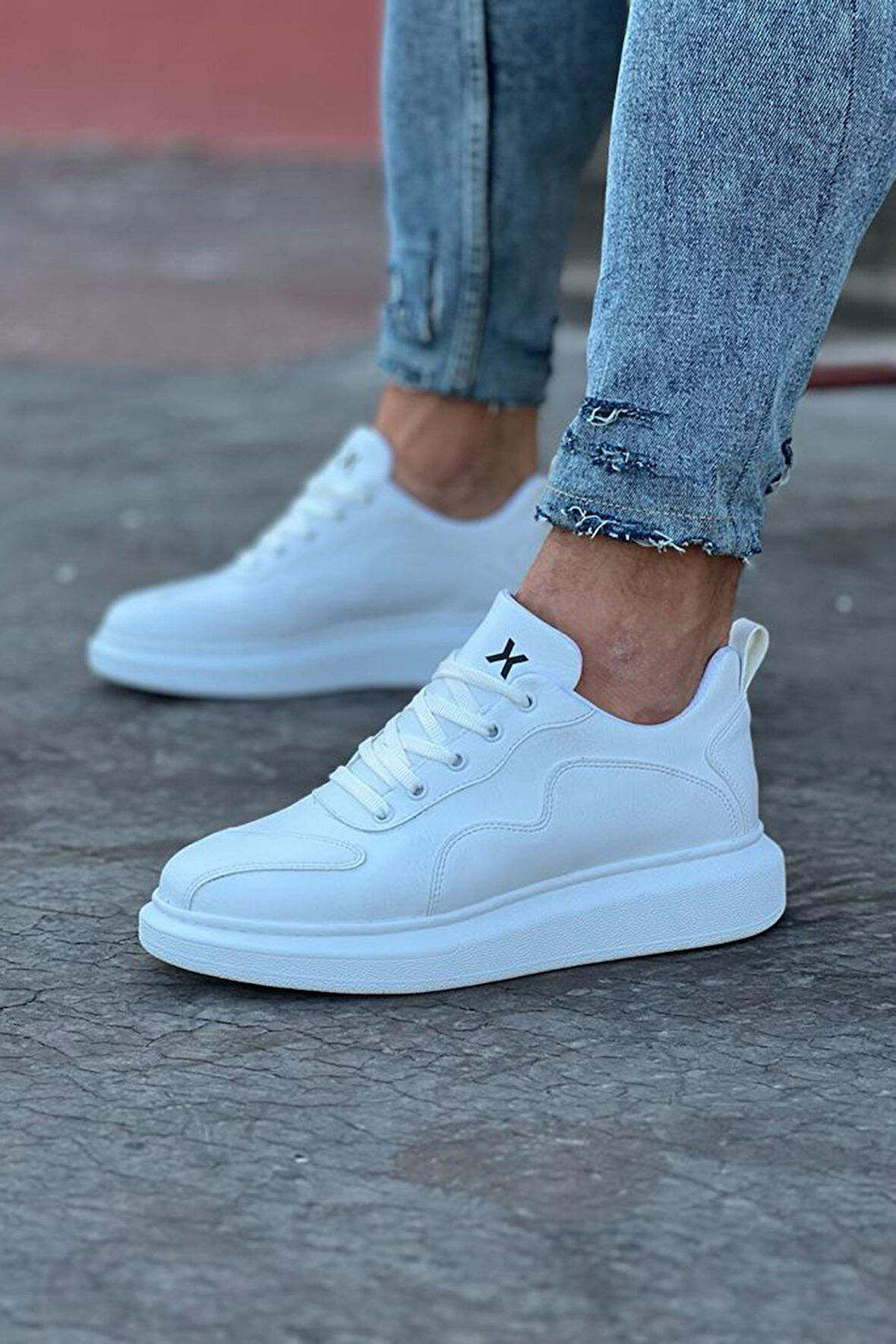 J301 Bağcıklı Ortopedik Taban Erkek Sneaker Günlük Ayakkabı BT Beyaz