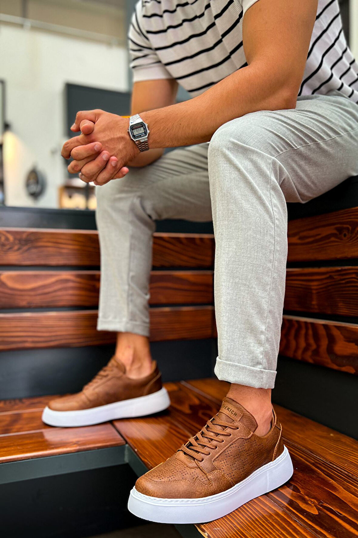 J153 Oxford Ortopedik Taban Günlük Cilt Erkek Sneaker Spor Ayakkabı CBT Taba