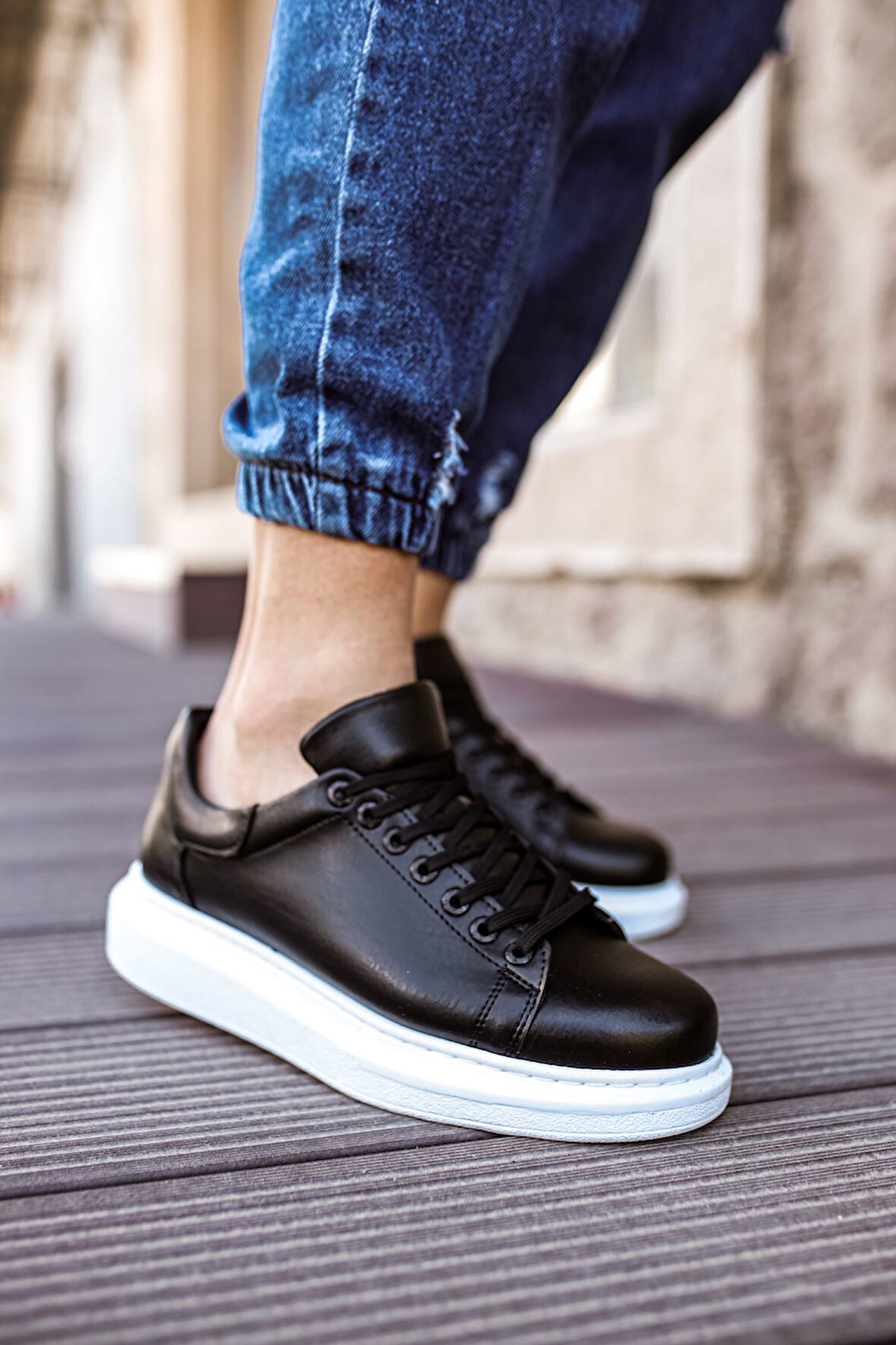 J257 Estrella Ortopedik Taban Günlük Cilt Erkek Sneaker Spor Ayakkabı CBT Siyah