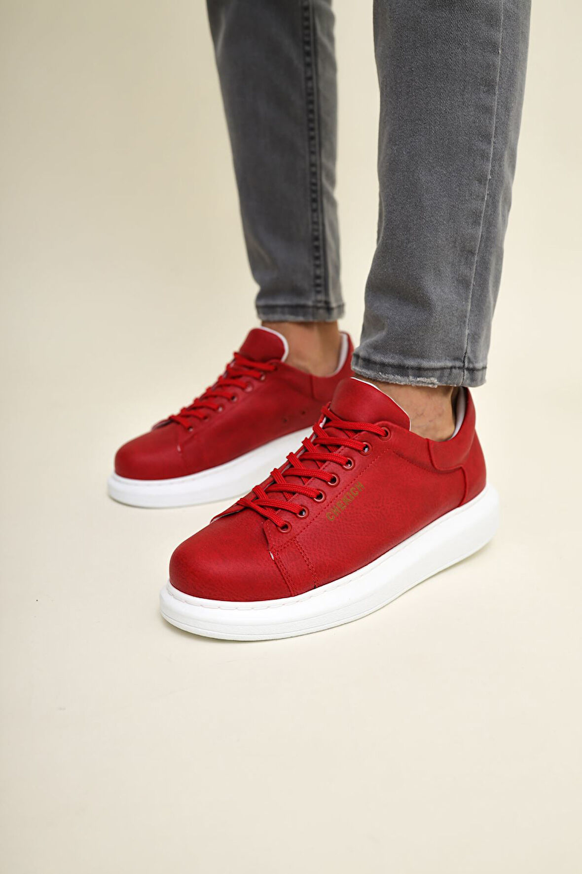 J257 Estrella Ortopedik Taban Günlük Cilt Erkek Sneaker Spor Ayakkabı CBT Kırmızı