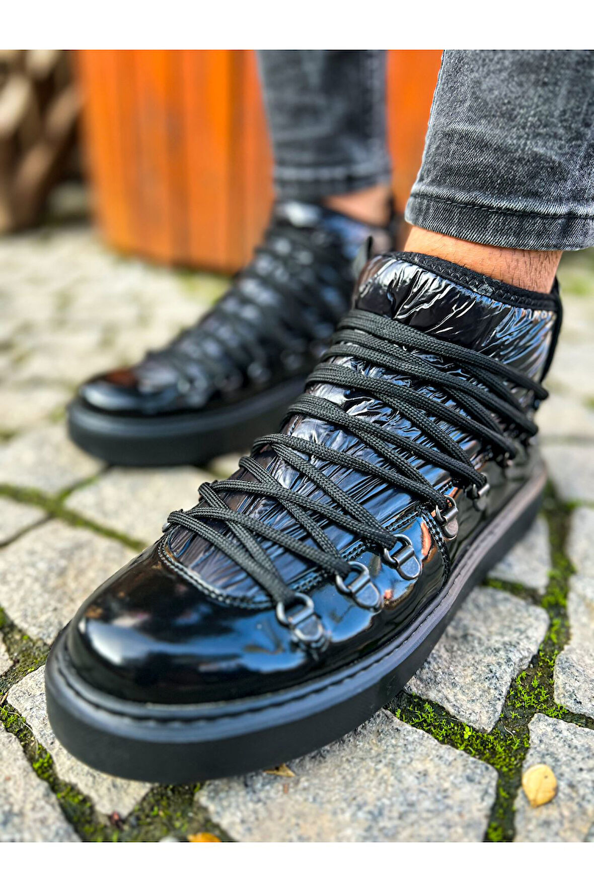 J189 Charisma Ortopedik Taban Günlük Rugan Erkek Sneaker Spor Ayakkabı RST Siyah