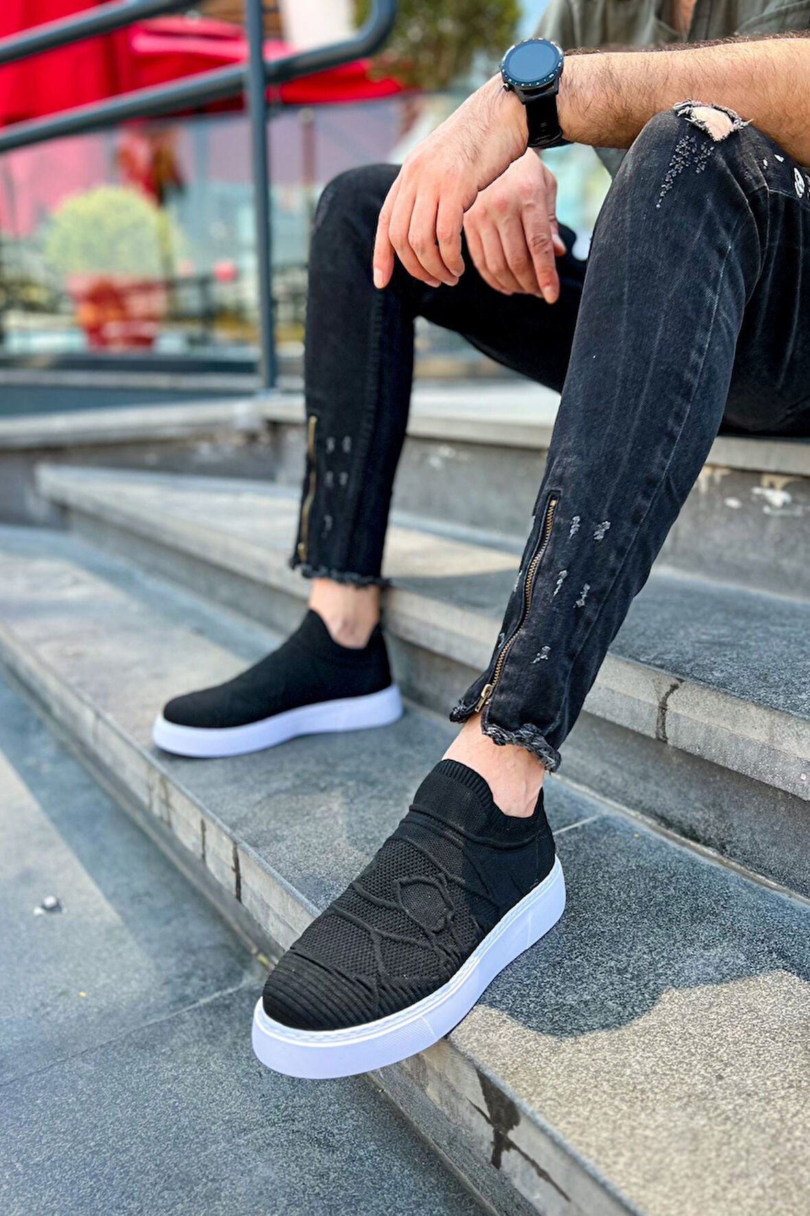 J411 Craig Ortopedik Taban Günlük Triko Erkek Sneaker Spor Ayakkabı TBT Siyah