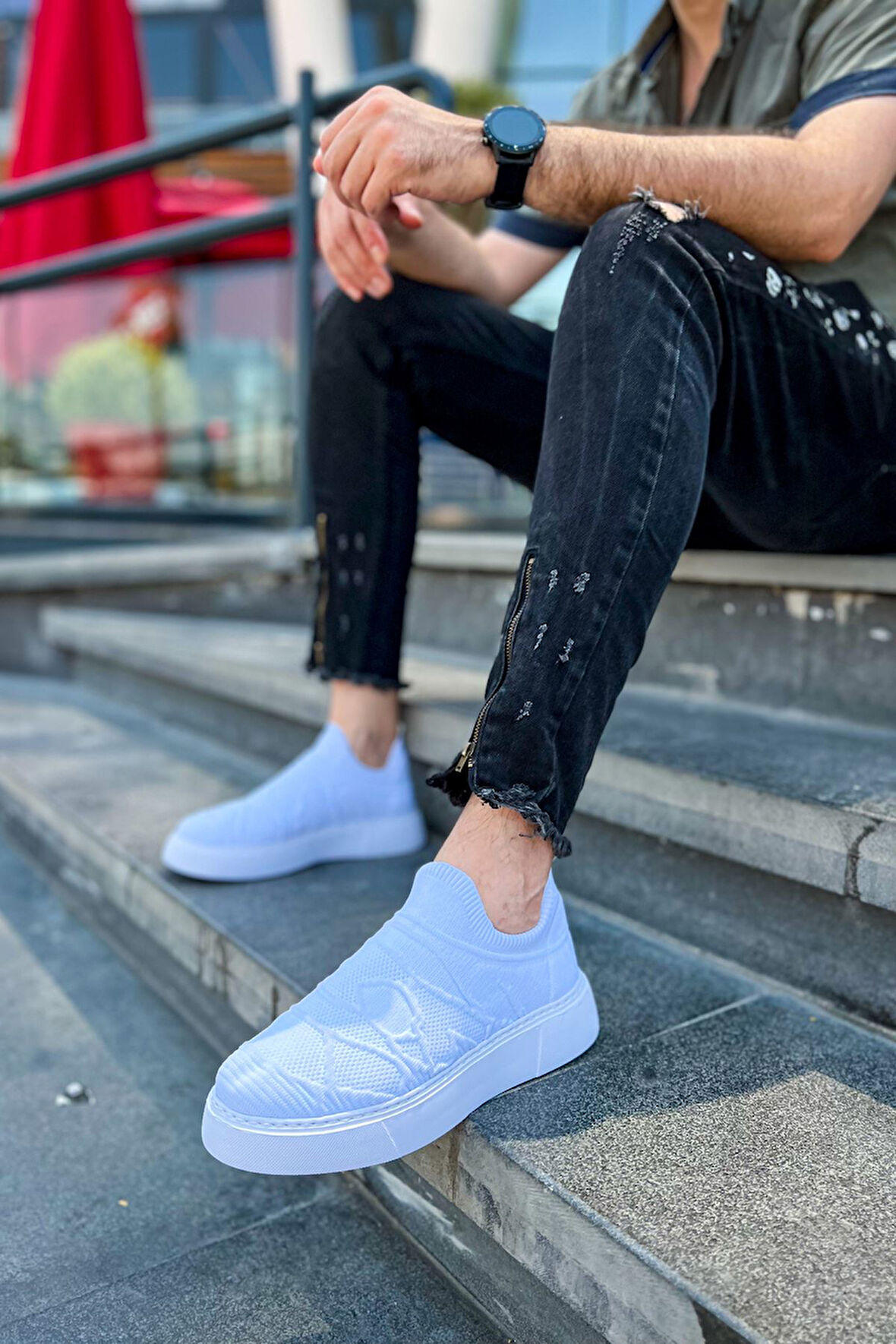 J411 Craig Ortopedik Taban Günlük Triko Erkek Sneaker Spor Ayakkabı TBT Beyaz
