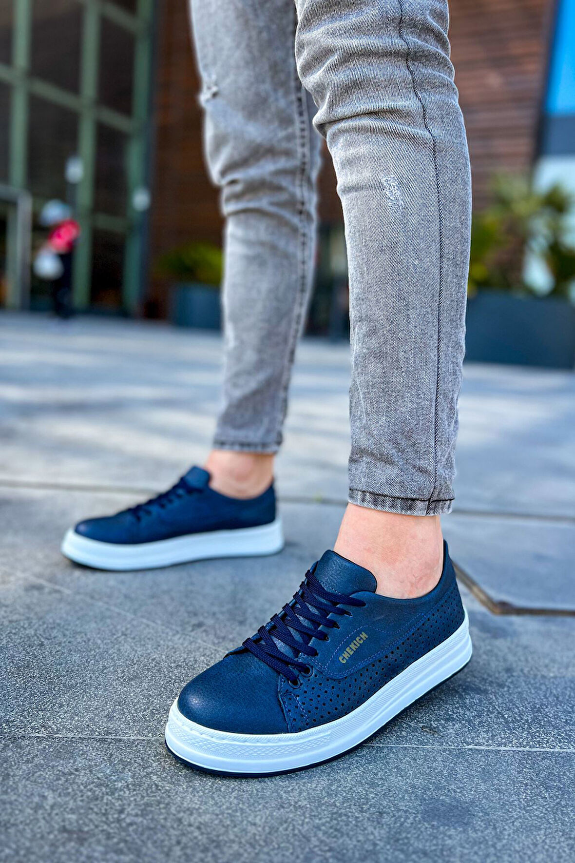 J043 Cowien Ortopedik Taban Günlük Cilt Erkek Sneaker Spor Ayakkabı CBT Lacivert