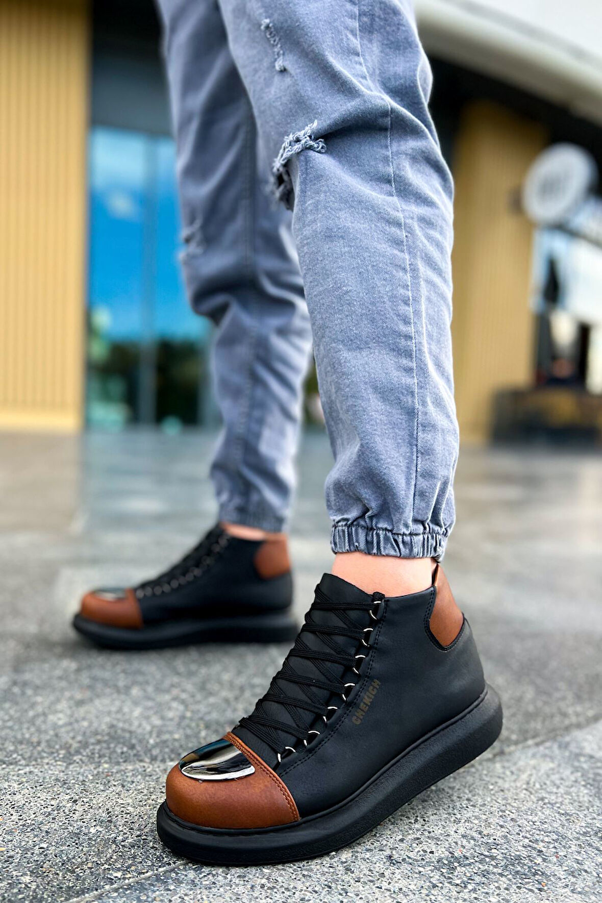 J267 Roma Mirror Bağcıklı Ortopedik Taban Günlük Cilt Erkek Spor Postal Bot CST Siyah/Taba