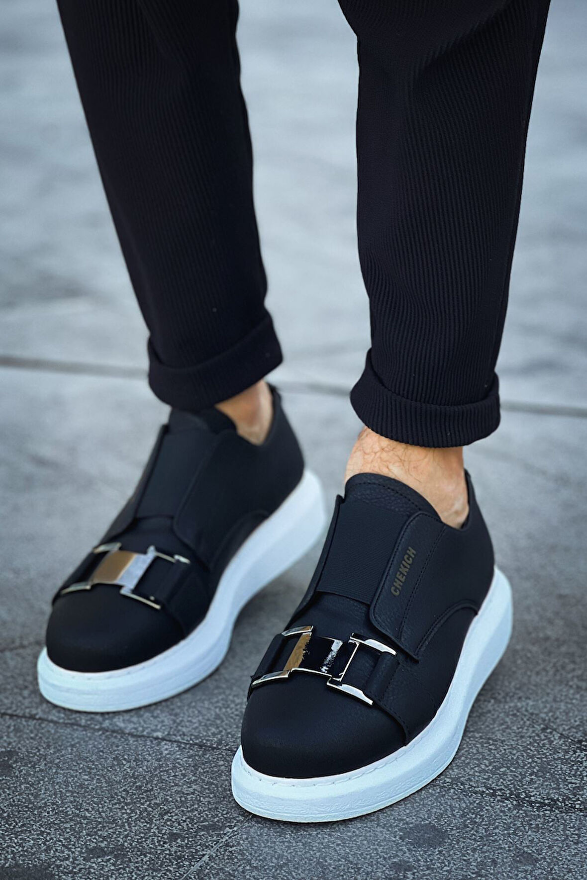 J297 Ortopedik Taban Günlük Cilt Erkek Sneaker Spor Ayakkabı CBT Siyah