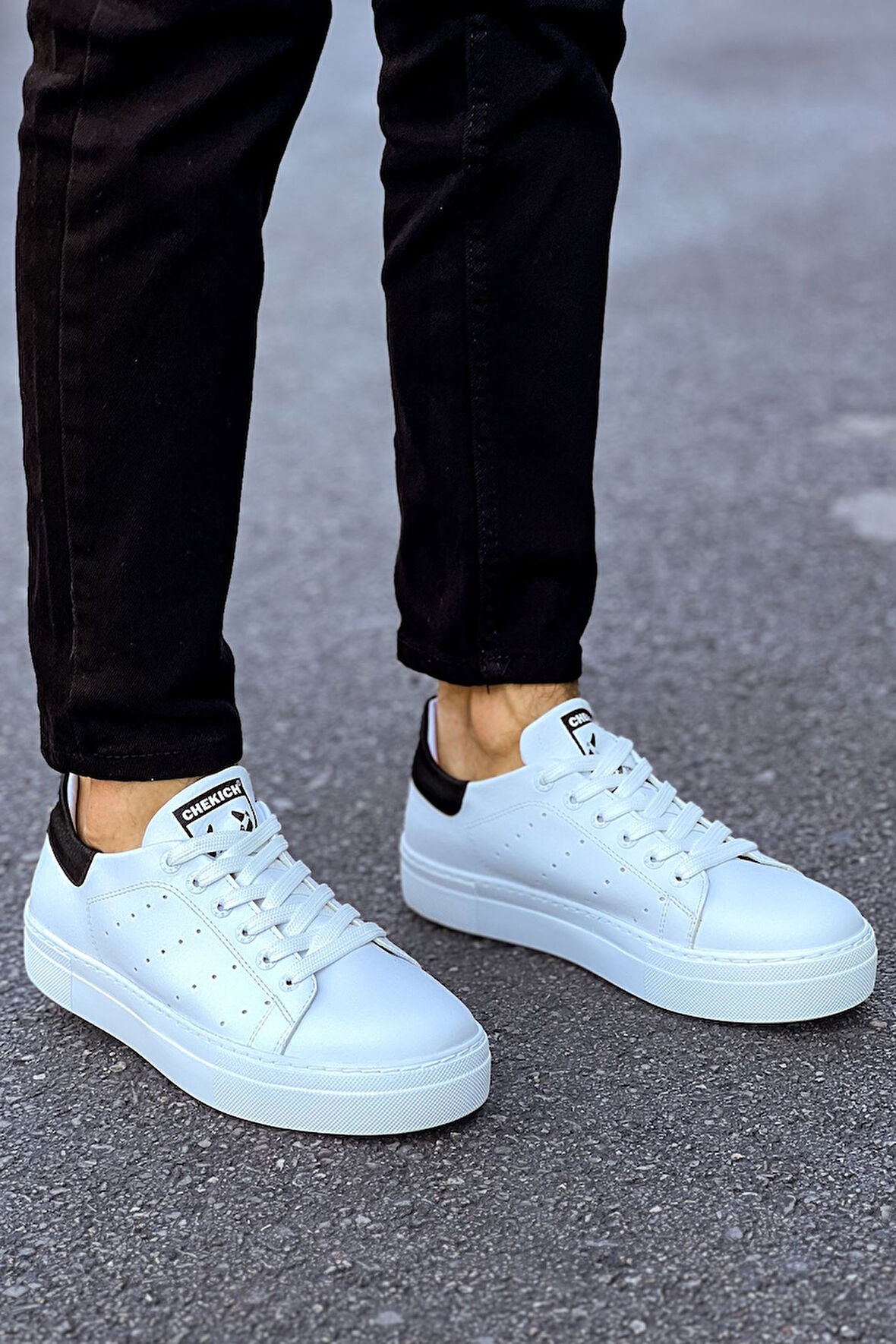 J983 Tennis Ortopedik Taban Günlük Cilt Erkek Sneaker Spor Ayakkabı CBT Beyaz/Siyah