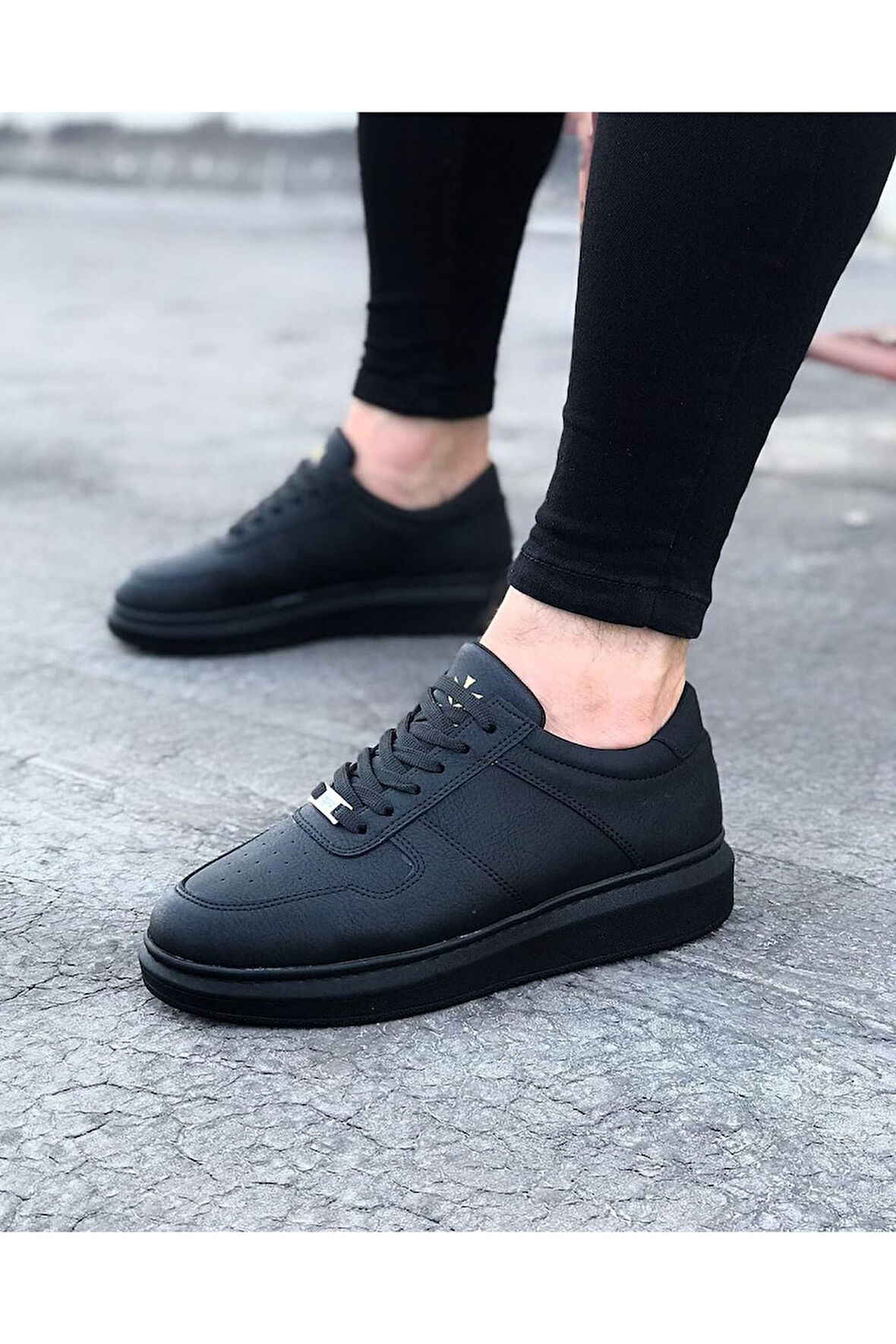 J011 Bağcıklı Ortopedik Taban Erkek Sneaker Günlük Ayakkabı ST Siyah