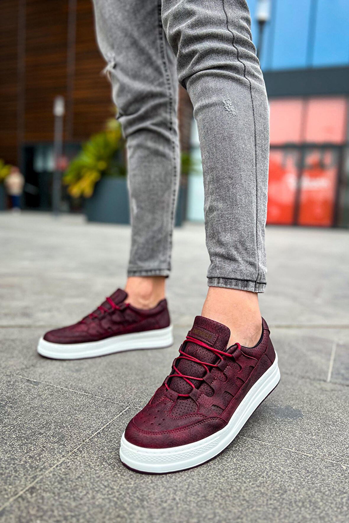 J040 C-Rey Ortopedik Taban Günlük Cilt Erkek Sneaker Spor Ayakkabı CBT Bordo