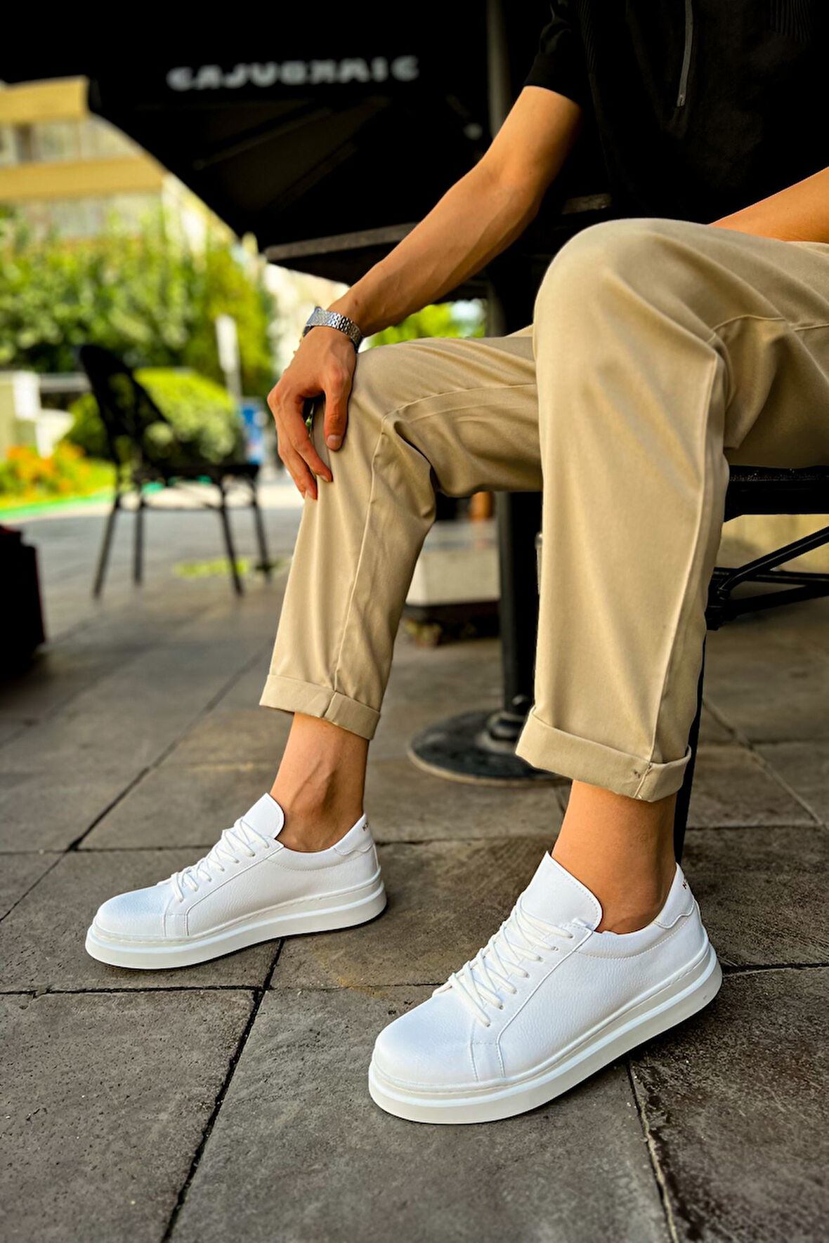 J979 Santoni Ortopedik Taban Günlük Cilt Erkek Sneaker Spor Ayakkabı CBT Beyaz