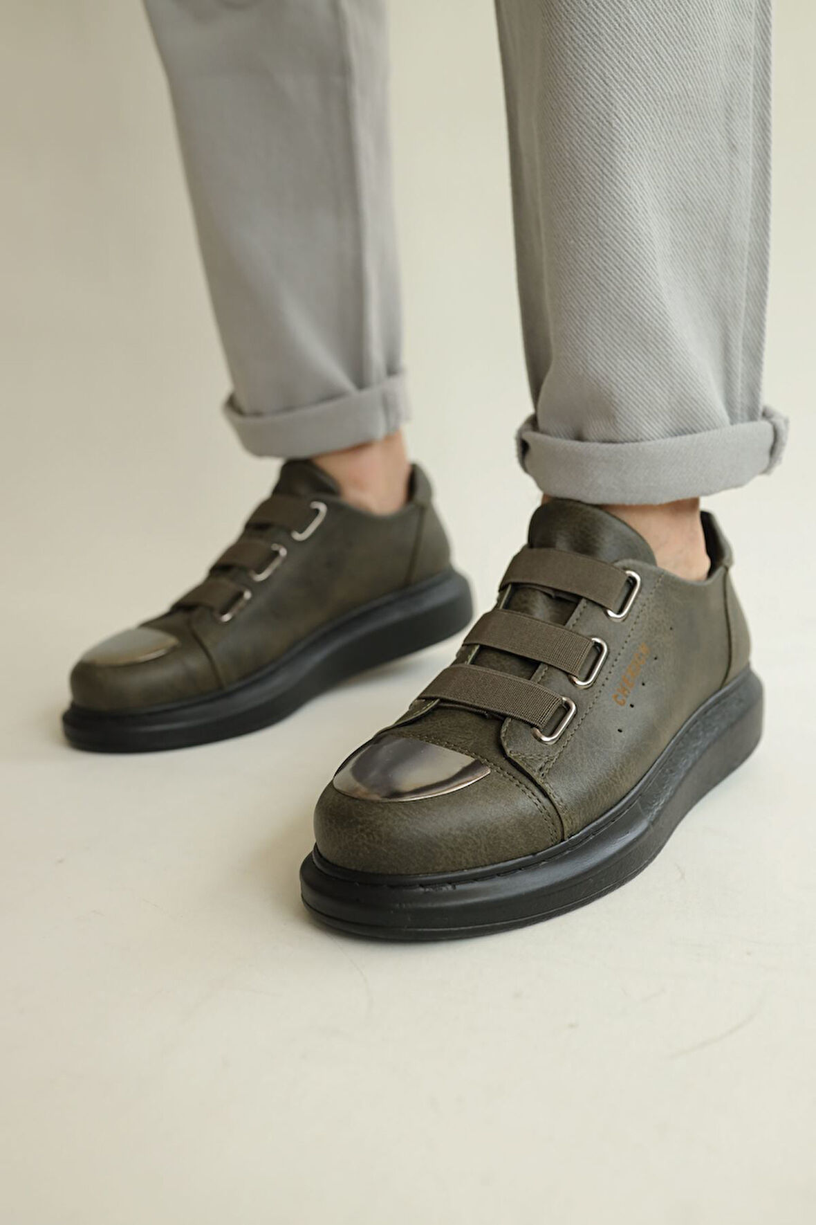 J251 Mirror Ortopedik Taban Günlük Cilt Erkek Sneaker Spor Ayakkabı CST Haki