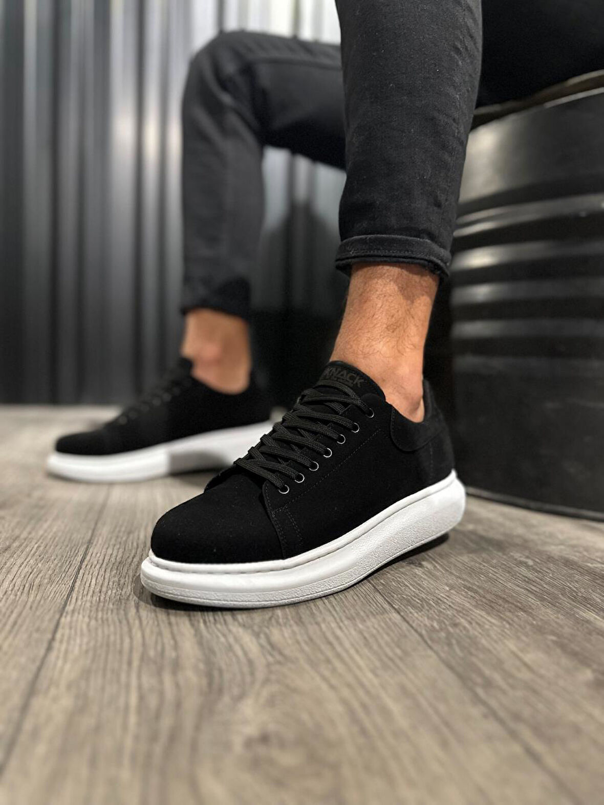 J044 Bağcıklı Ortopedik Taban Erkek Günlük Süet Sneaker Spor Ayakkabı BT Siyah