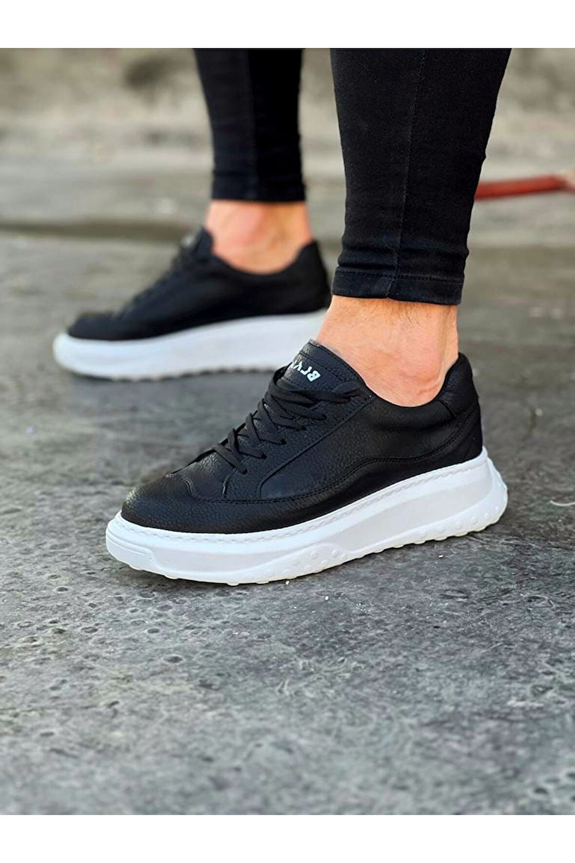 J507 Bağcıklı Ortopedik Taban Erkek Sneaker Günlük Ayakkabı BT Siyah