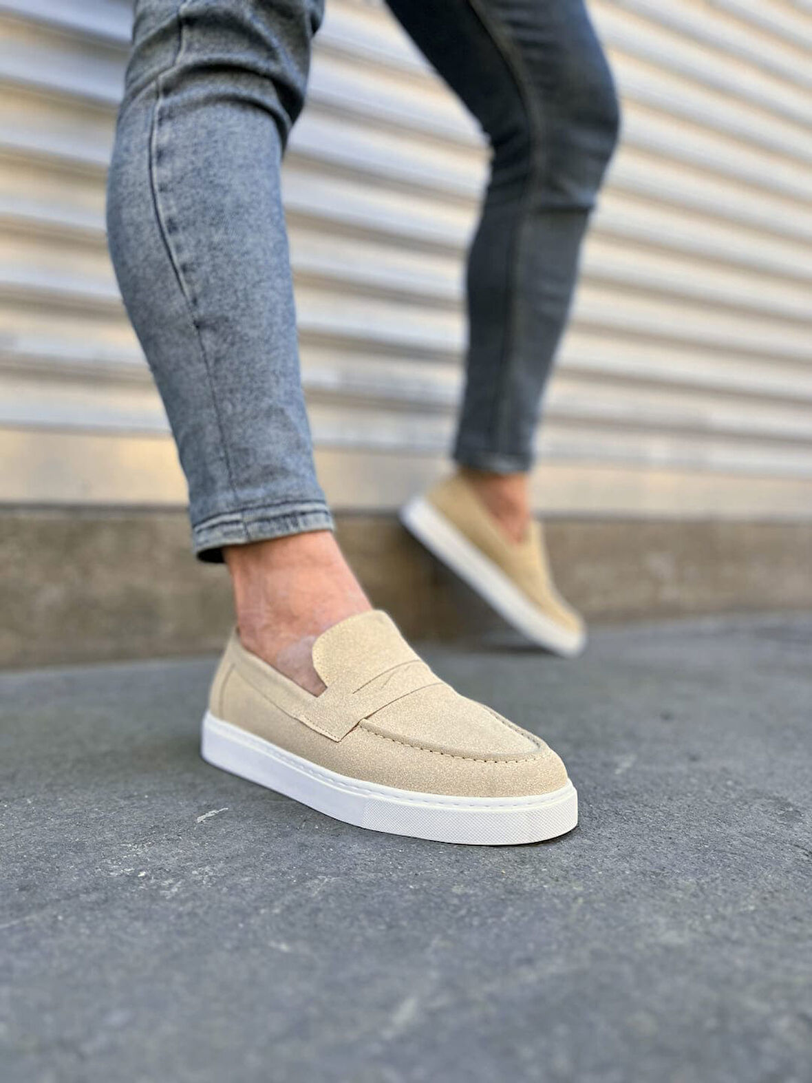 JY180 Estilo X Bağcıksız Süet Erkek Günlük Spor Klasik Ayakkabı SBT - Krem