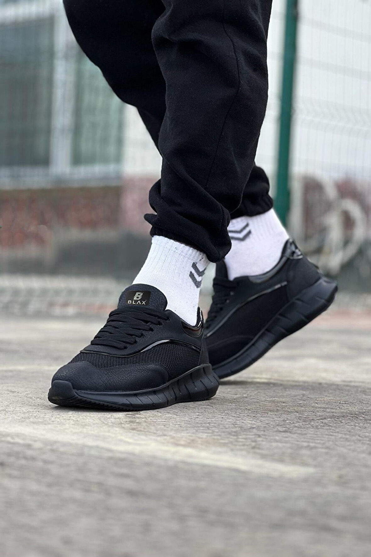 J062 Bağcıklı Ortopedik Taban Triko Erkek Sneaker Günlük Spor Ayakkabı ST Siyah